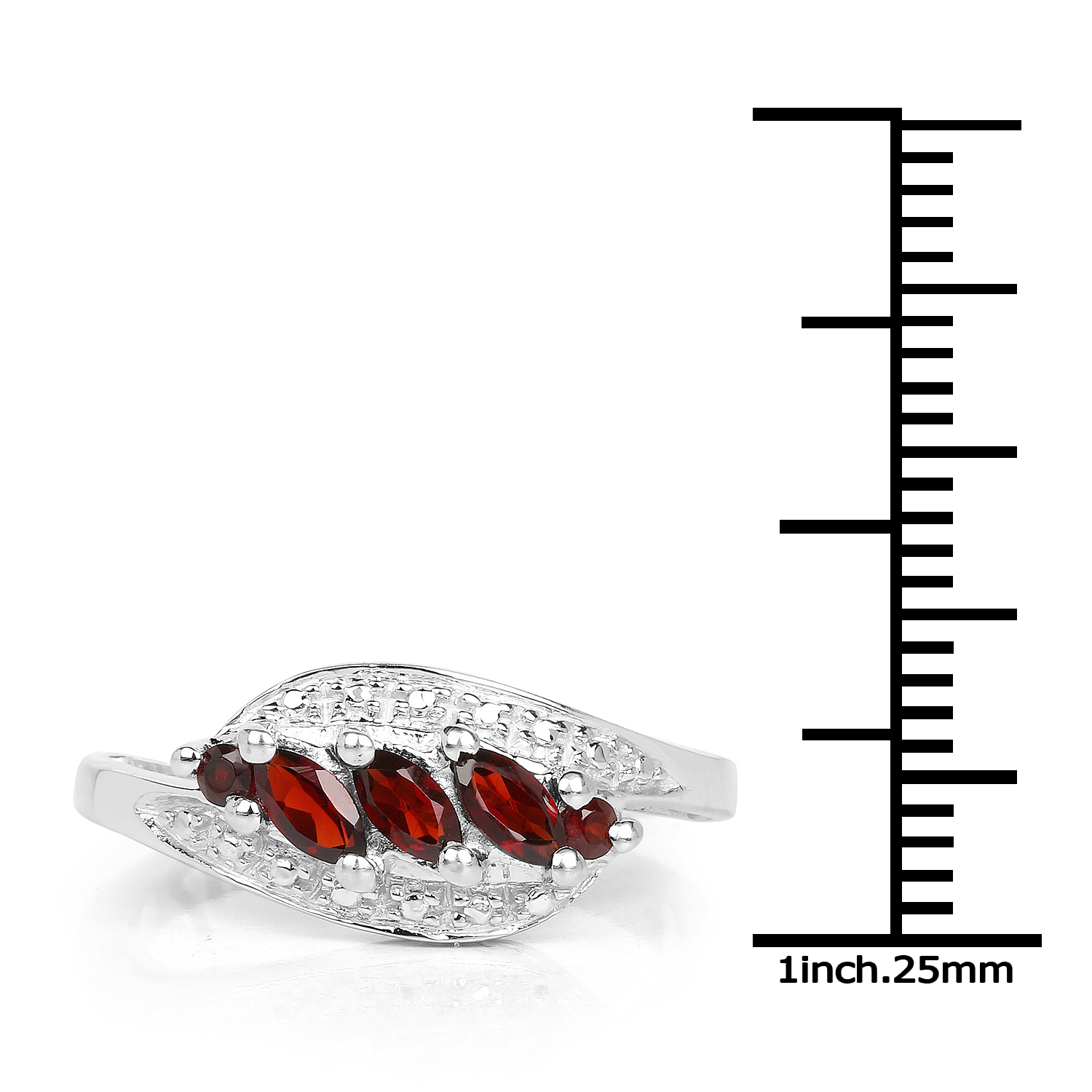 0.76 Carat Genuine Garnet and White Diamond .925 Sterling Silver Ring