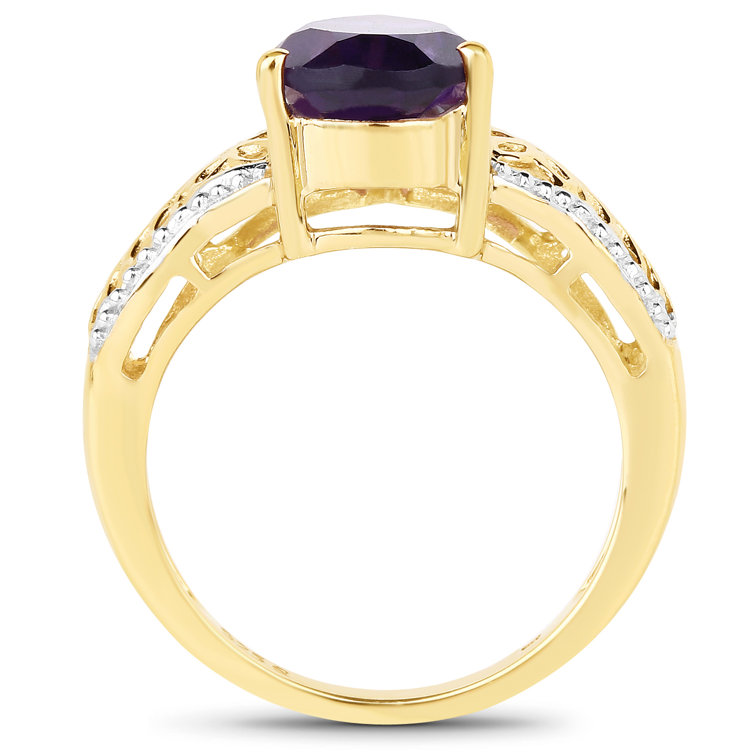 14K Yellow Gold Plated 2.50 Carat Genuine Amethyst .925 Sterling Silver Ring