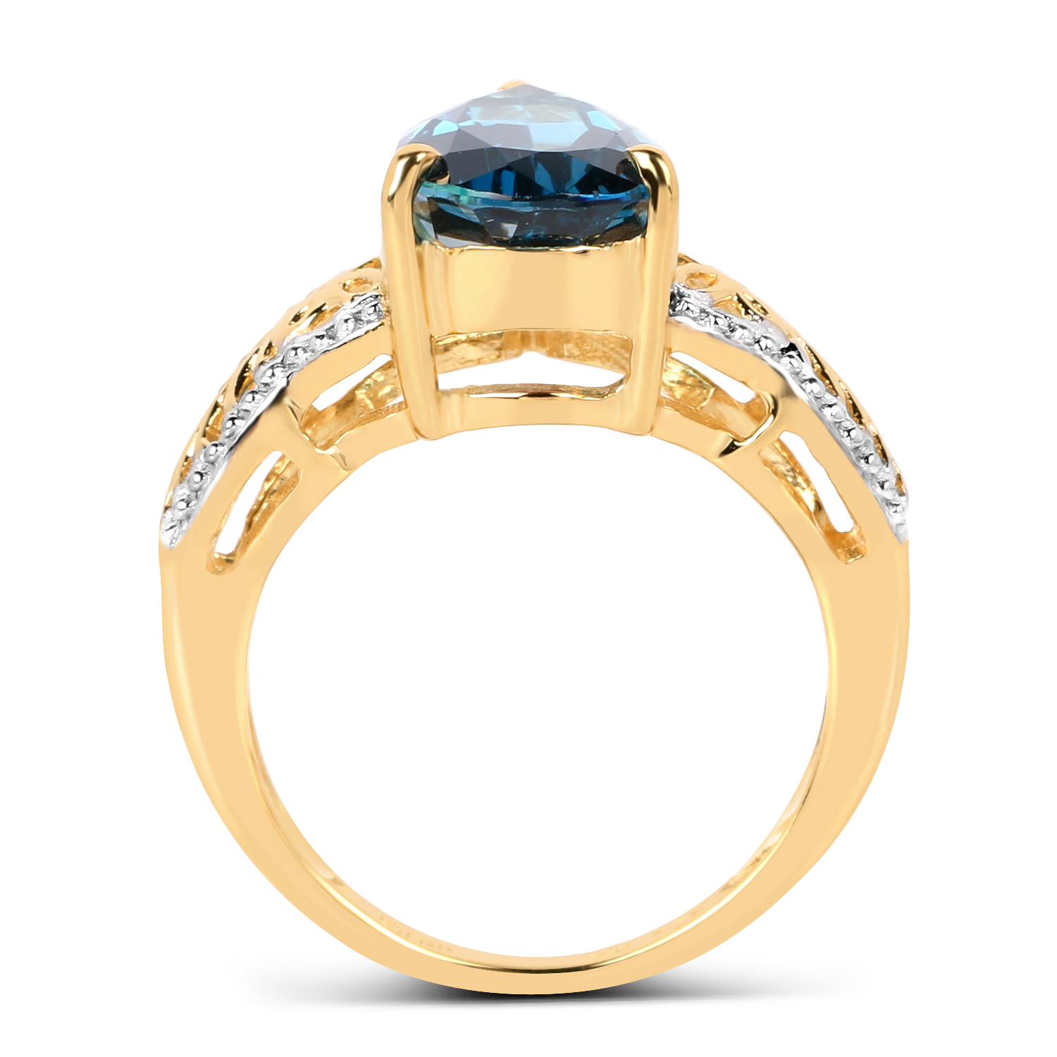 14K Yellow Gold Plated 3.50 Carat Genuine Blue Topaz .925 Sterling Silver Ring