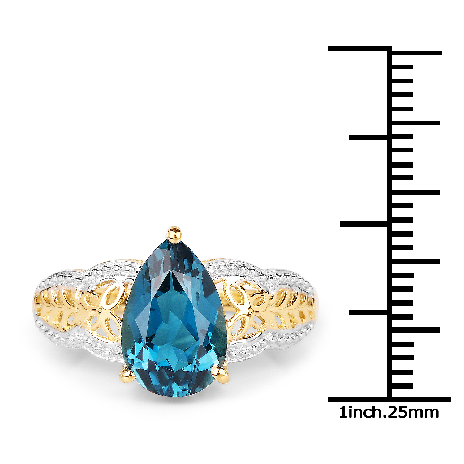 14K Yellow Gold Plated 3.50 Carat Genuine Blue Topaz .925 Sterling Silver Ring