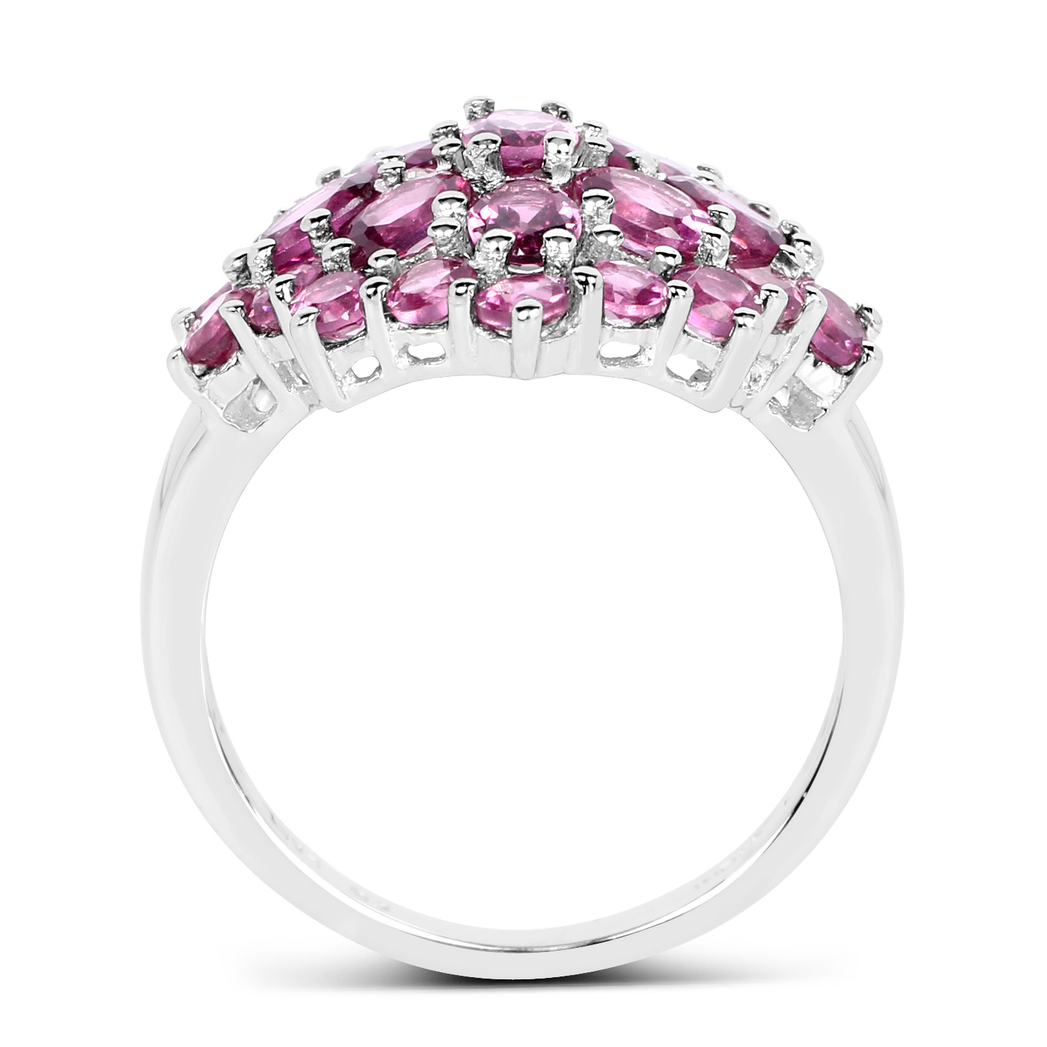 3.37 Carat Genuine Rhodolite and White Topaz .925 Sterling Silver Ring