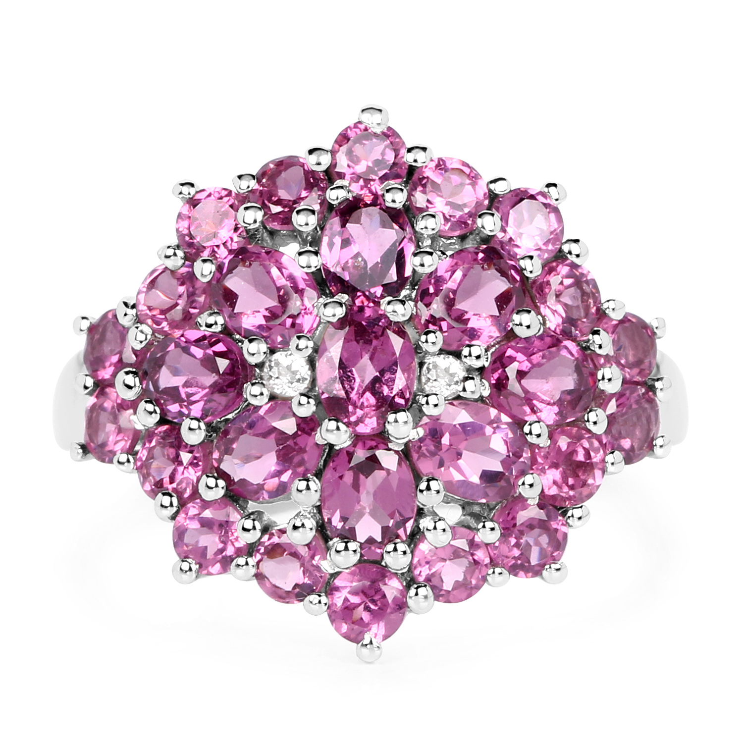3.37 Carat Genuine Rhodolite and White Topaz .925 Sterling Silver Ring