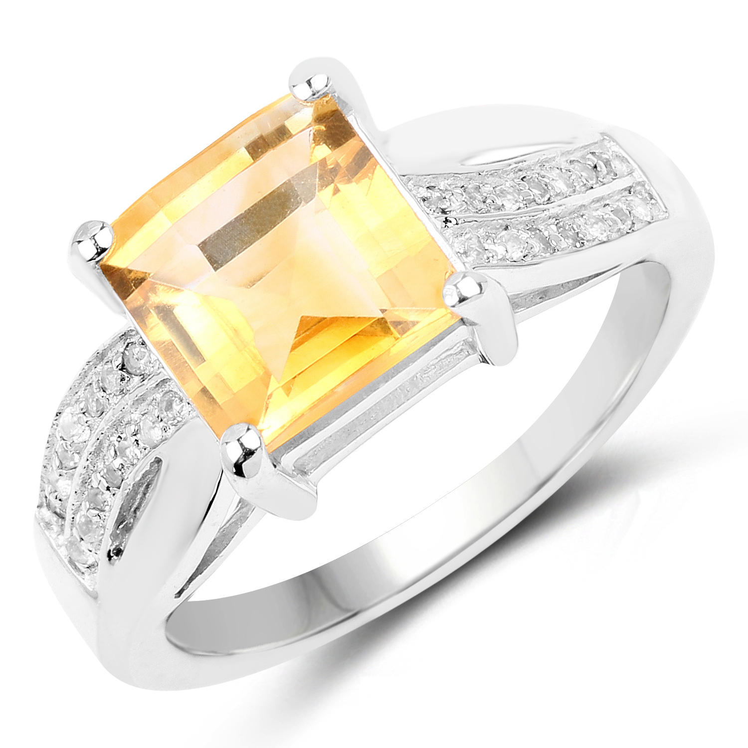 2.49 Carat Genuine Citrine & White Topaz .925 Sterling Silver Ring