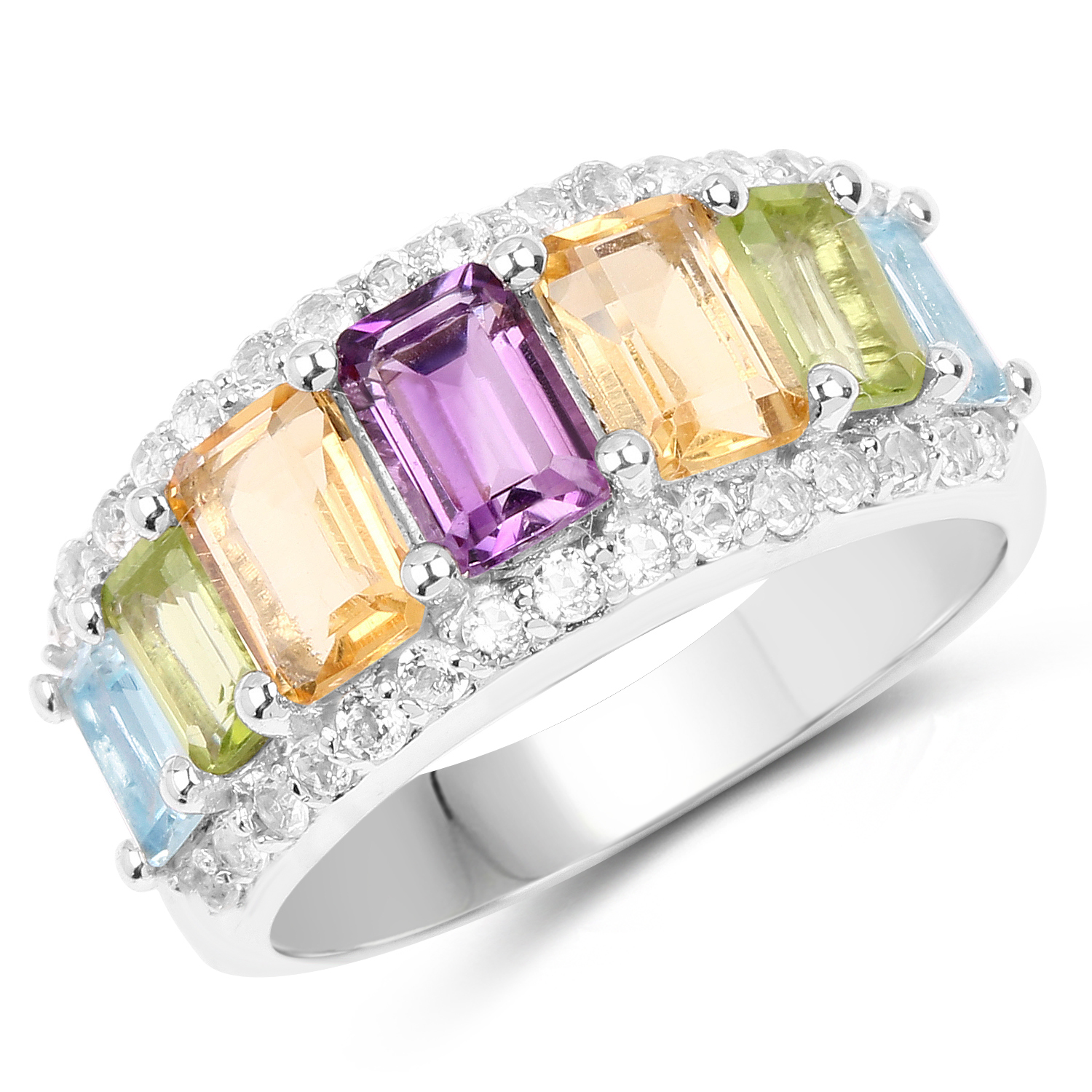 3.61 Carat Genuine Multi Stone .925 Sterling Silver Ring