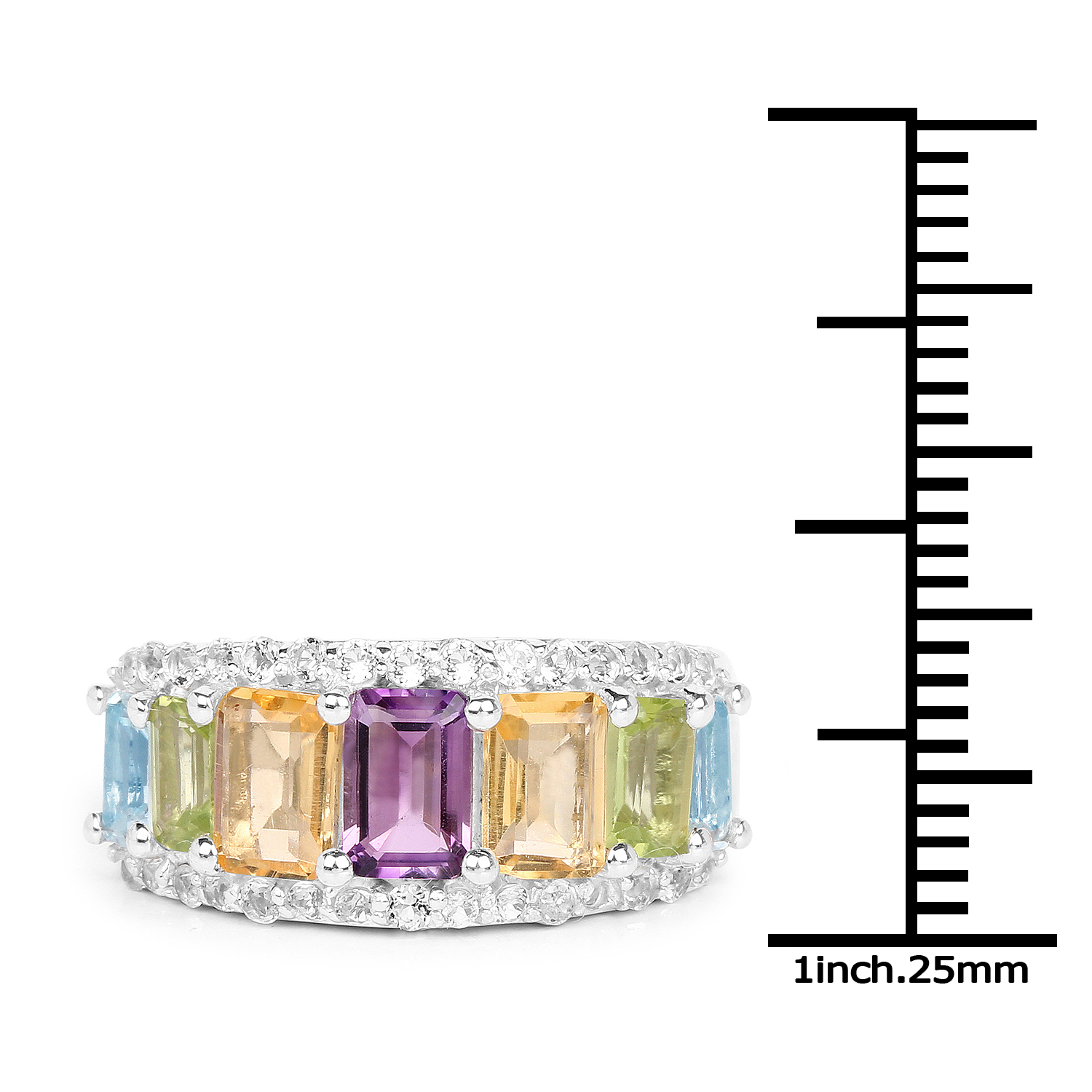 3.61 Carat Genuine Multi Stone .925 Sterling Silver Ring