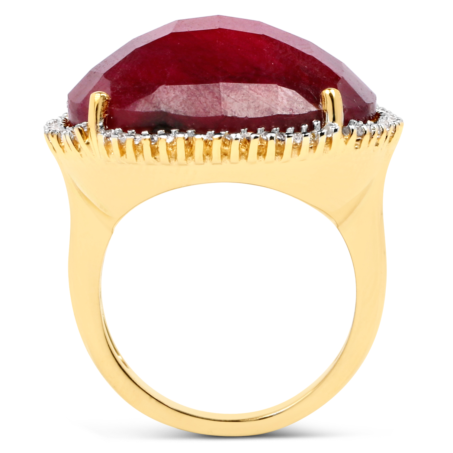 14K Yellow Gold Plated 22.20 Carat Dyed Ruby and White Topaz .925 Sterling Silver Ring
