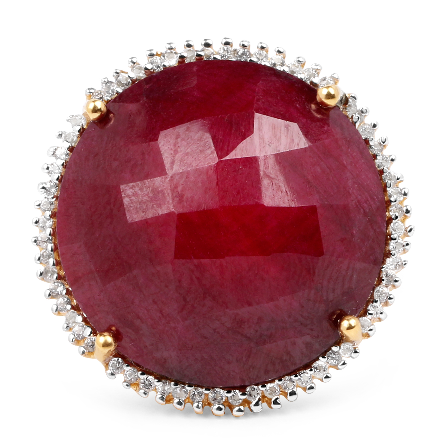 14K Yellow Gold Plated 22.20 Carat Dyed Ruby and White Topaz .925 Sterling Silver Ring