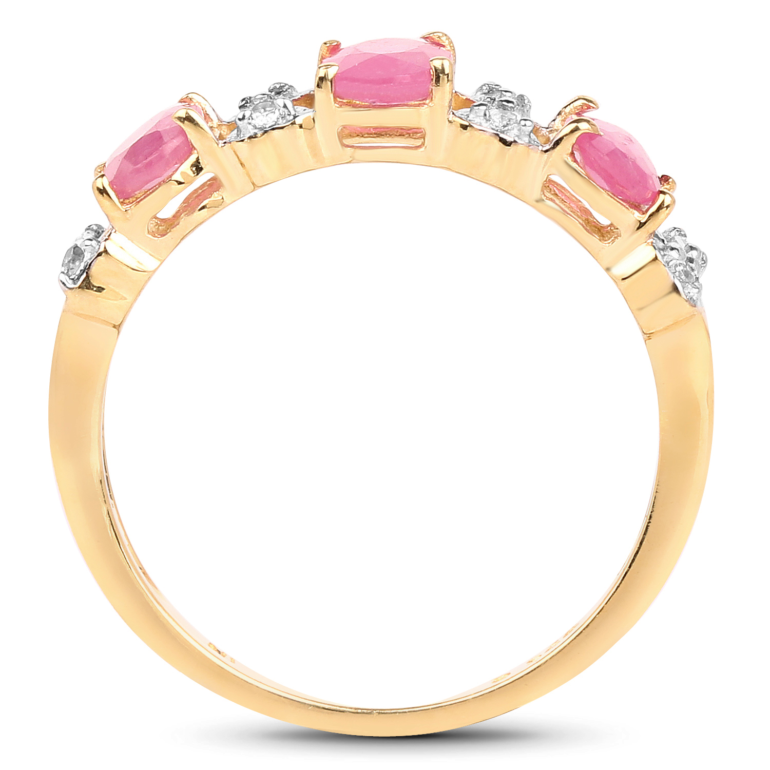 14K Yellow Gold Plated 1.64 Carat Genuine Ruby & White Topaz .925 Sterling Silver Ring