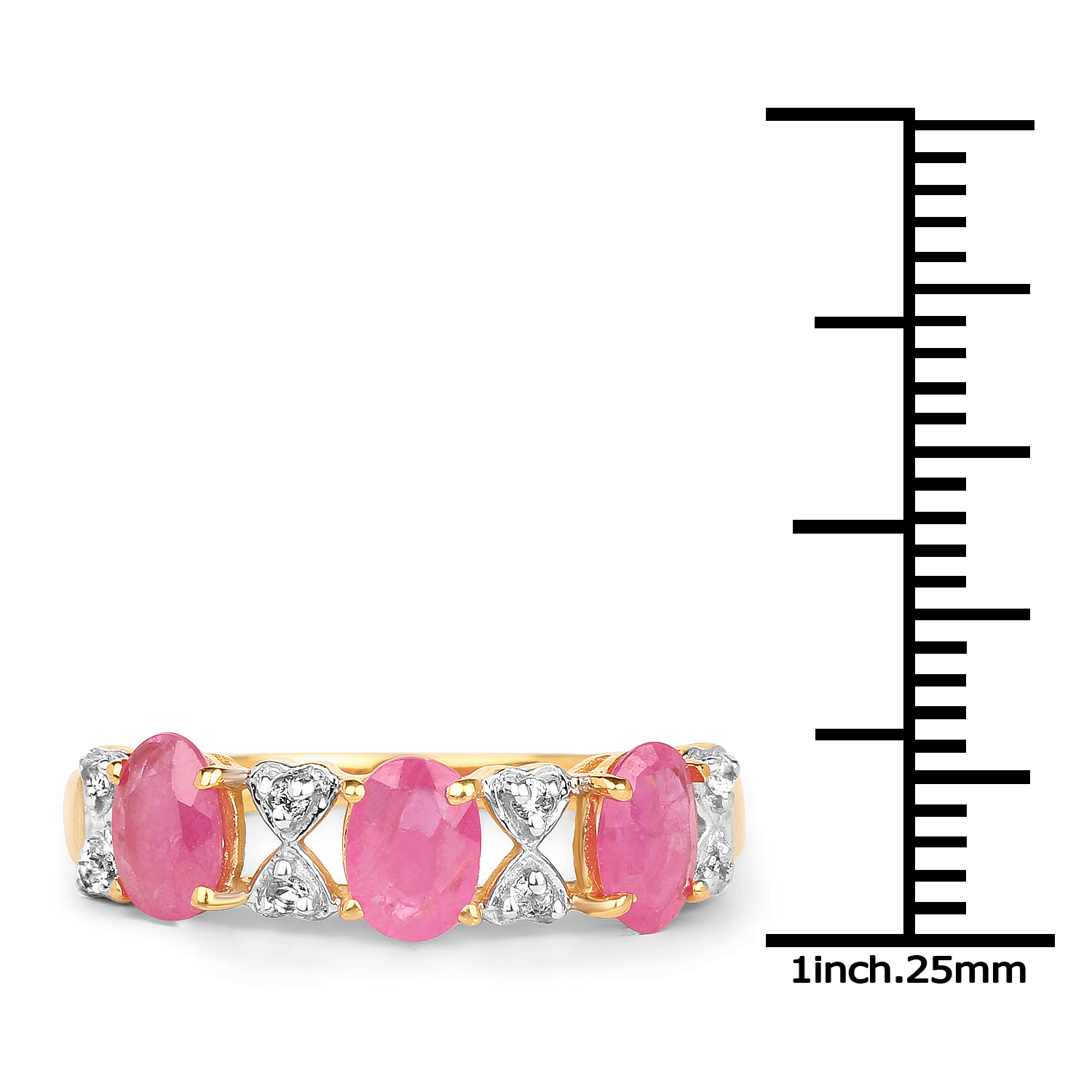 14K Yellow Gold Plated 1.64 Carat Genuine Ruby & White Topaz .925 Sterling Silver Ring