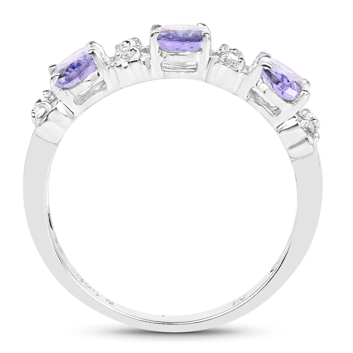 1.40 Carat Genuine Tanzanite and White Topaz .925 Sterling Silver Ring