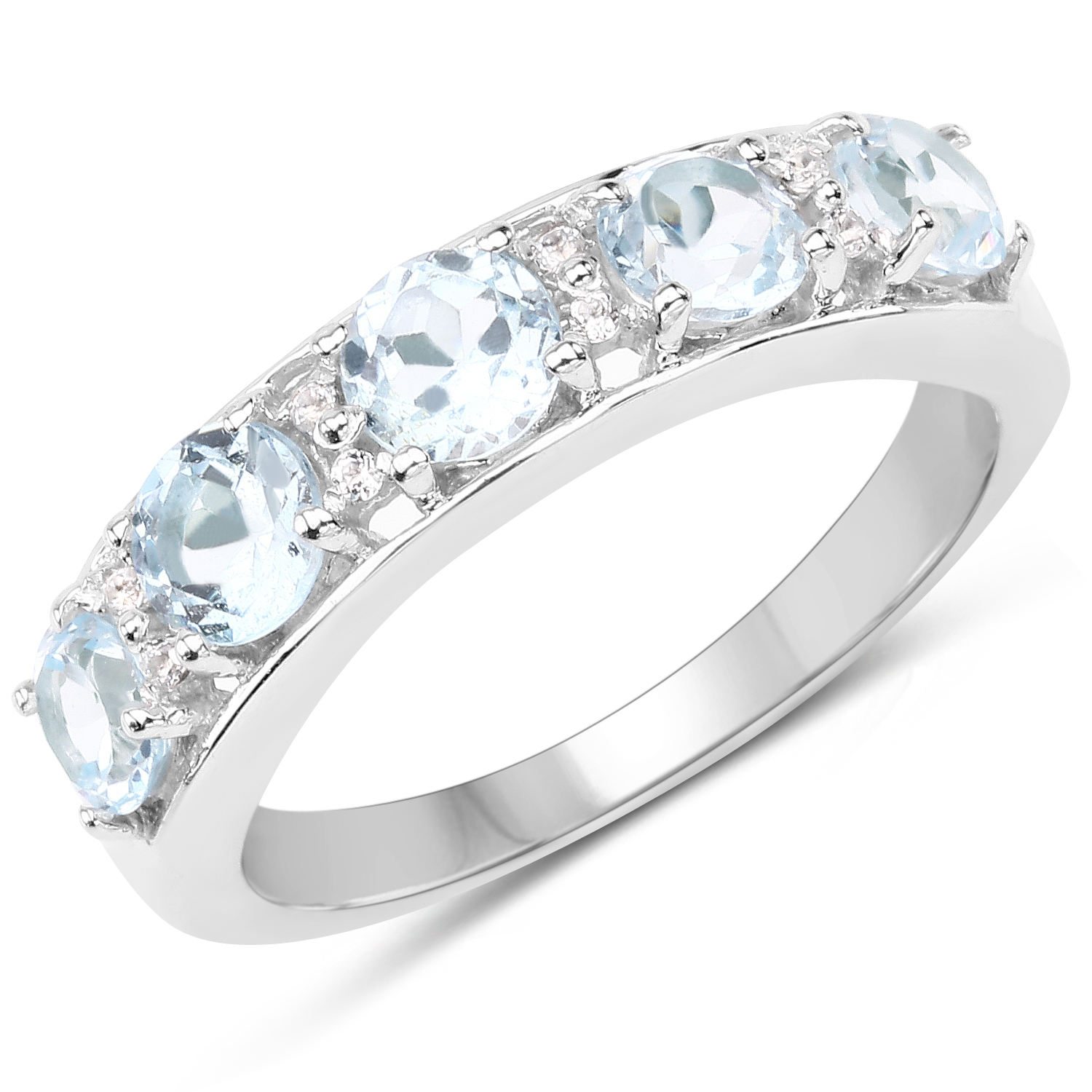 1.64 Carat Genuine Blue Topaz & White Topaz .925 Sterling Silver Ring