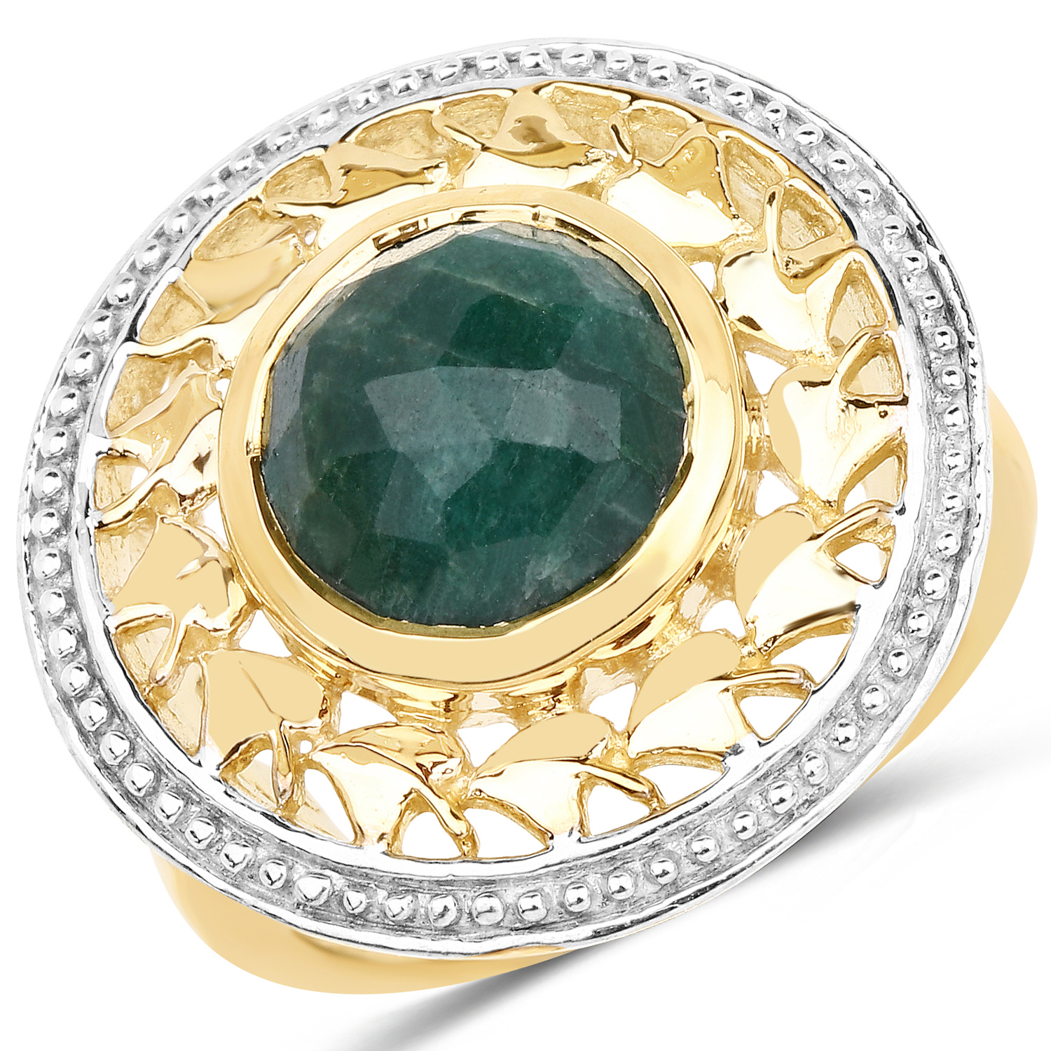 14K Yellow Gold Plated 3.80 Carat Genuine Emerald .925 Sterling Silver Ring