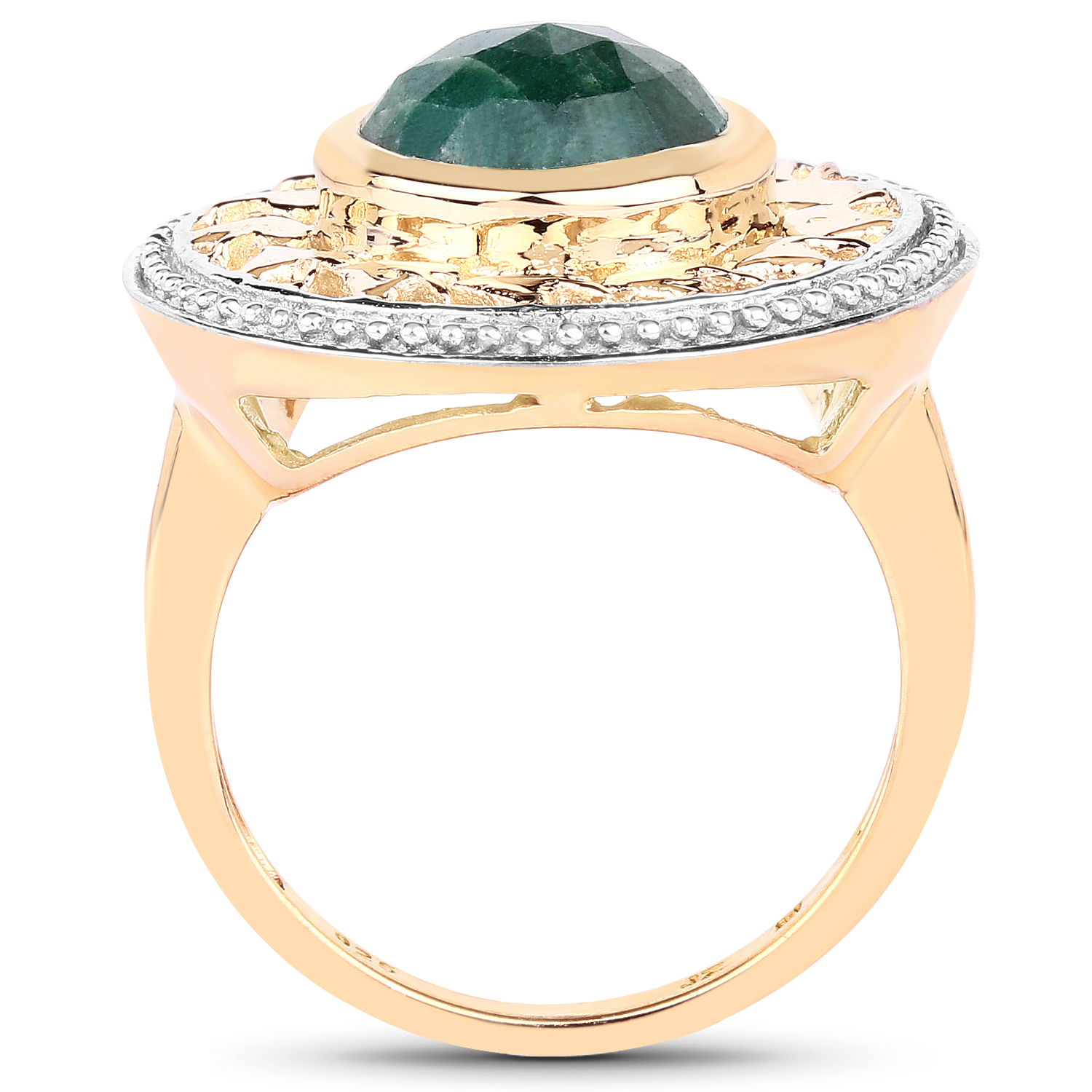 14K Yellow Gold Plated 3.80 Carat Genuine Emerald .925 Sterling Silver Ring