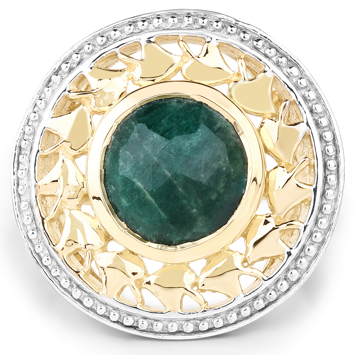 14K Yellow Gold Plated 3.80 Carat Genuine Emerald .925 Sterling Silver Ring