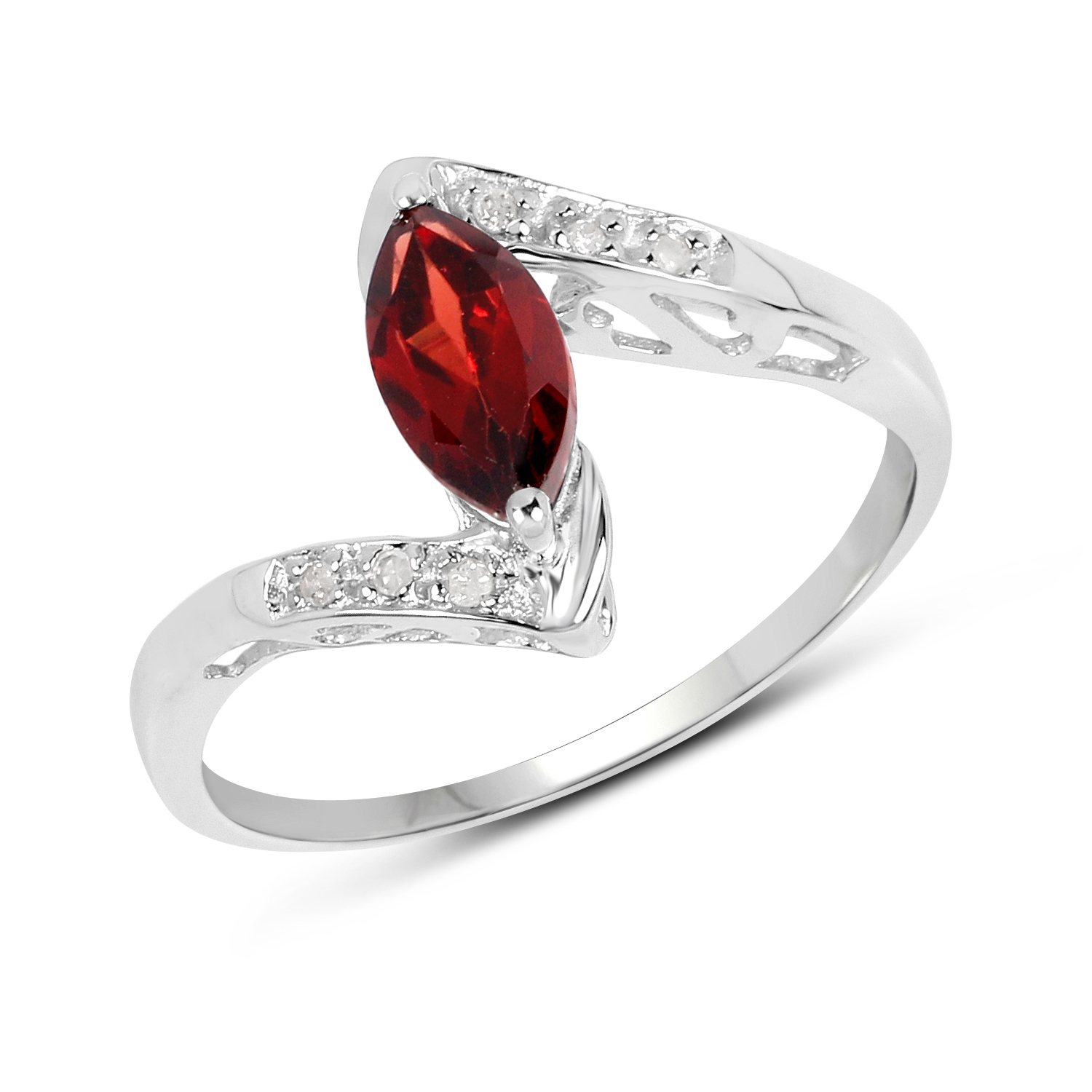 0.68 Carat Genuine Garnet and White Diamond .925 Sterling Silver Ring