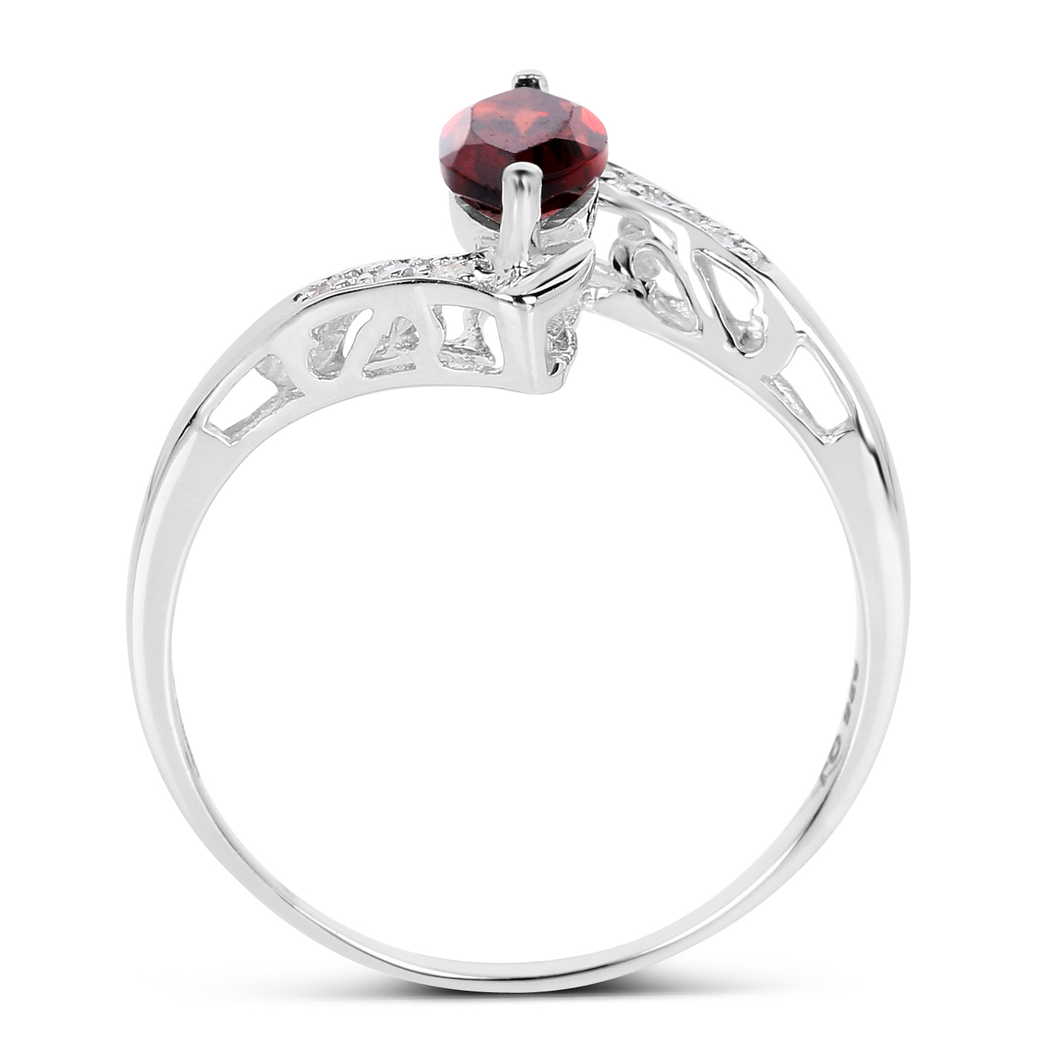 0.68 Carat Genuine Garnet and White Diamond .925 Sterling Silver Ring