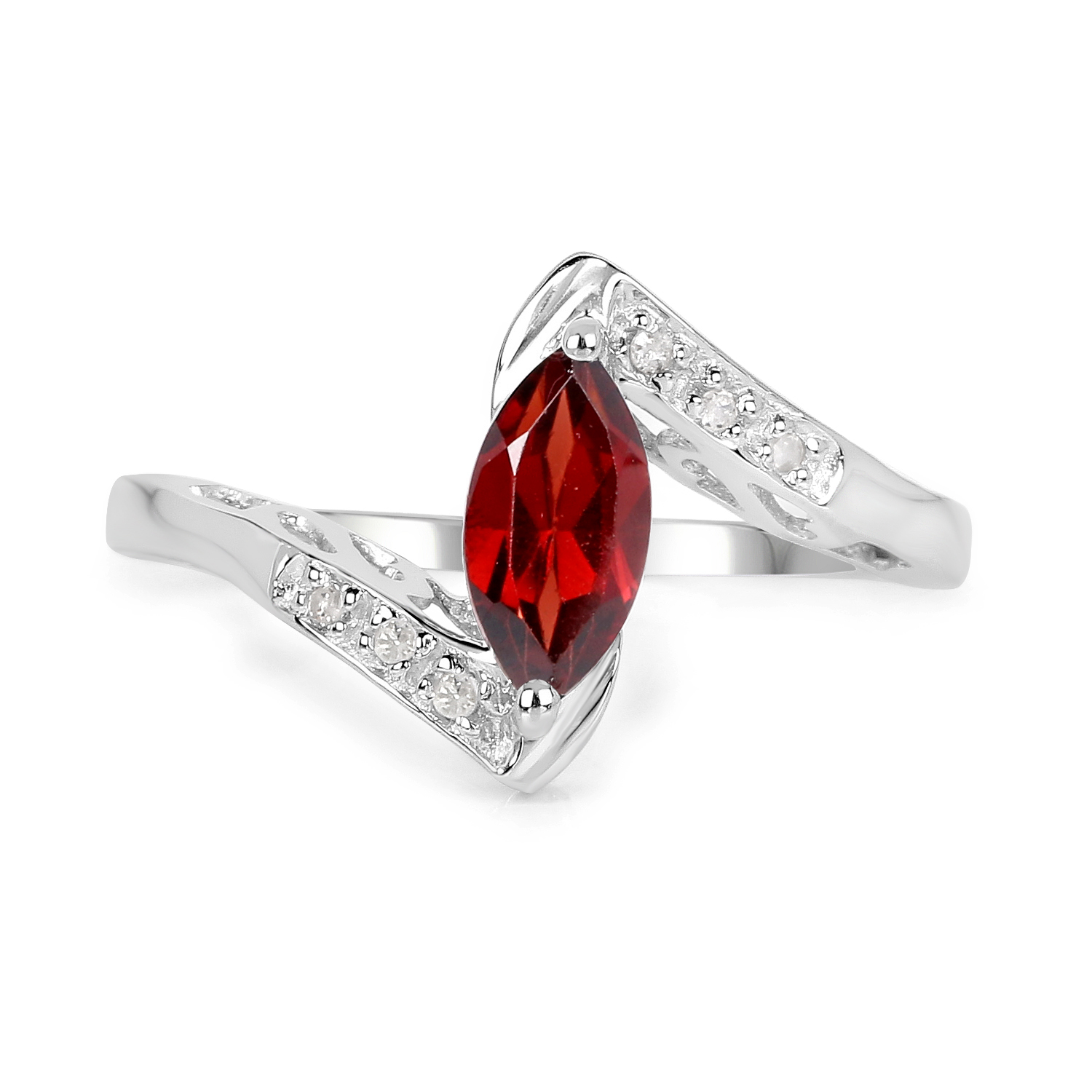0.68 Carat Genuine Garnet and White Diamond .925 Sterling Silver Ring