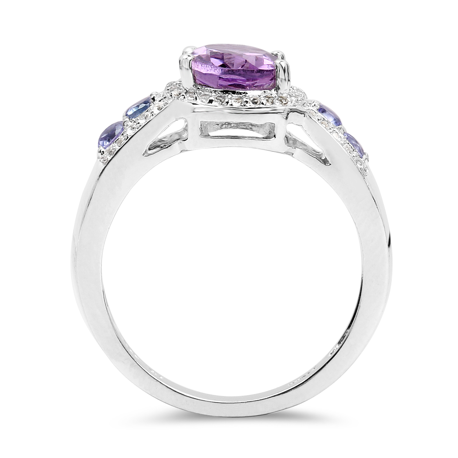 2.11 Carat Genuine Amethyst, Tanzanite and White Topaz .925 Sterling Silver Ring