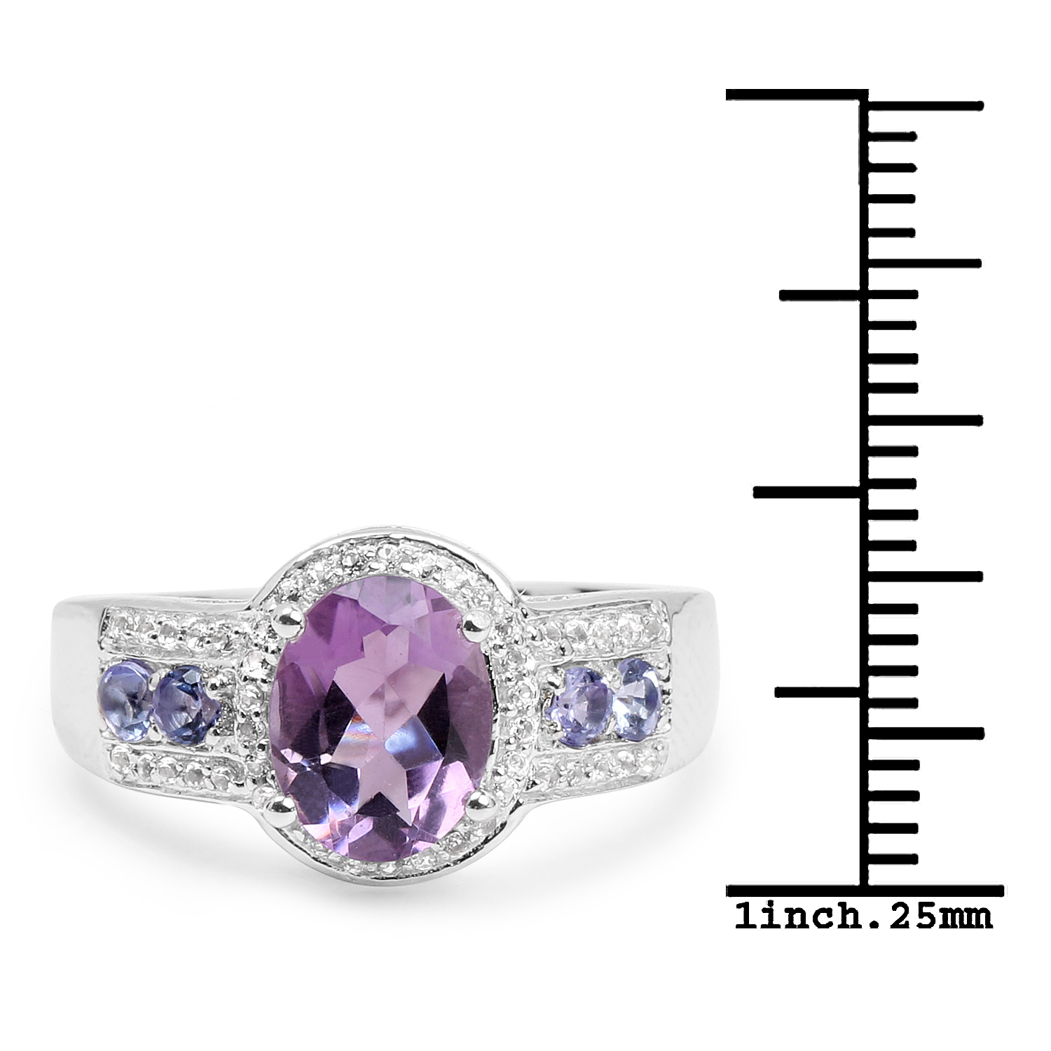 2.11 Carat Genuine Amethyst, Tanzanite and White Topaz .925 Sterling Silver Ring