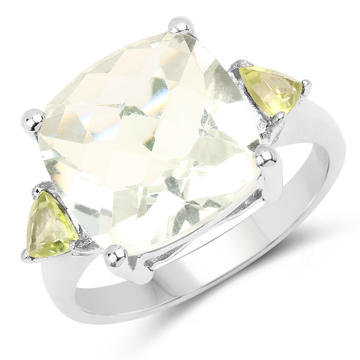6.80 Carat Genuine Green Amethyst & Peridot .925 Sterling Silver Ring