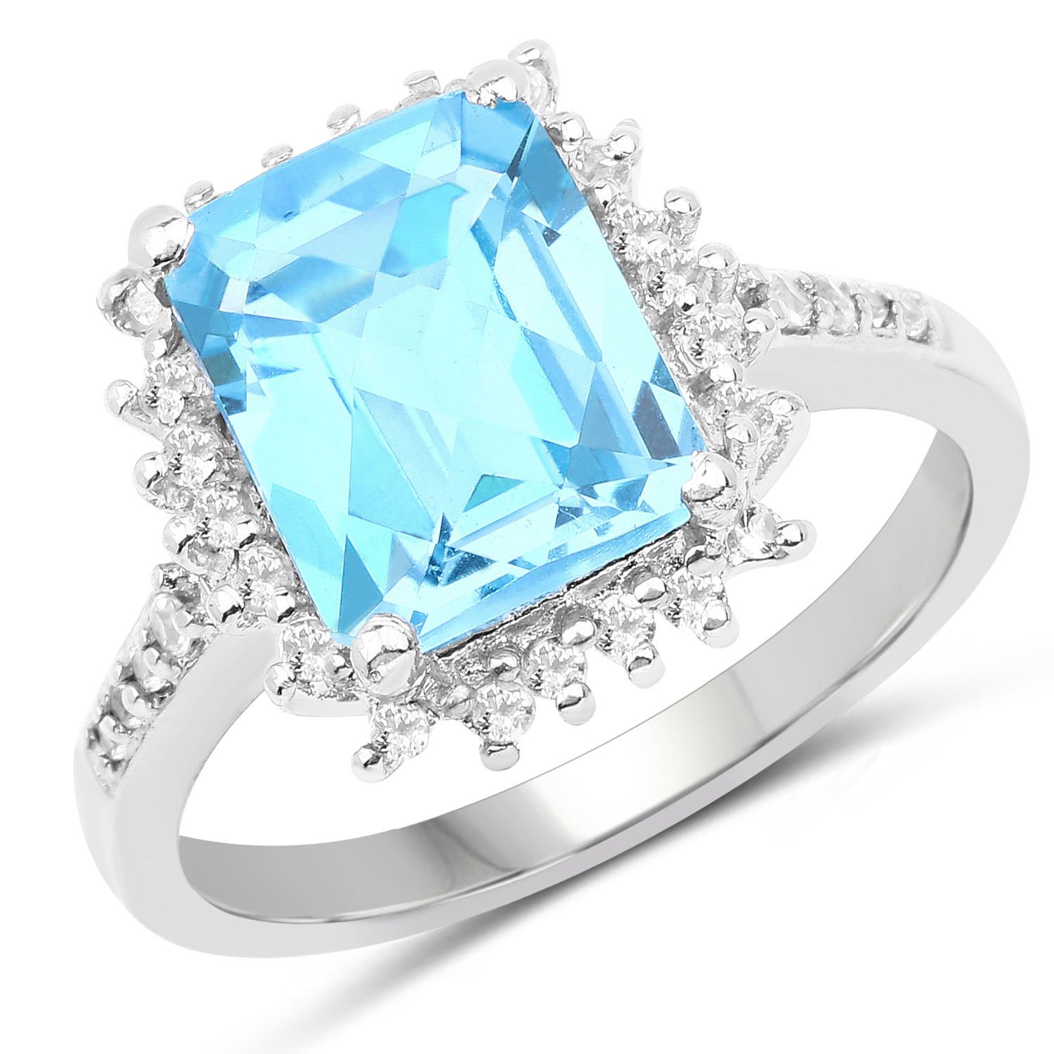 4.30 Carat Genuine Swiss Blue Topaz and White Topaz .925 Sterling Silver Ring