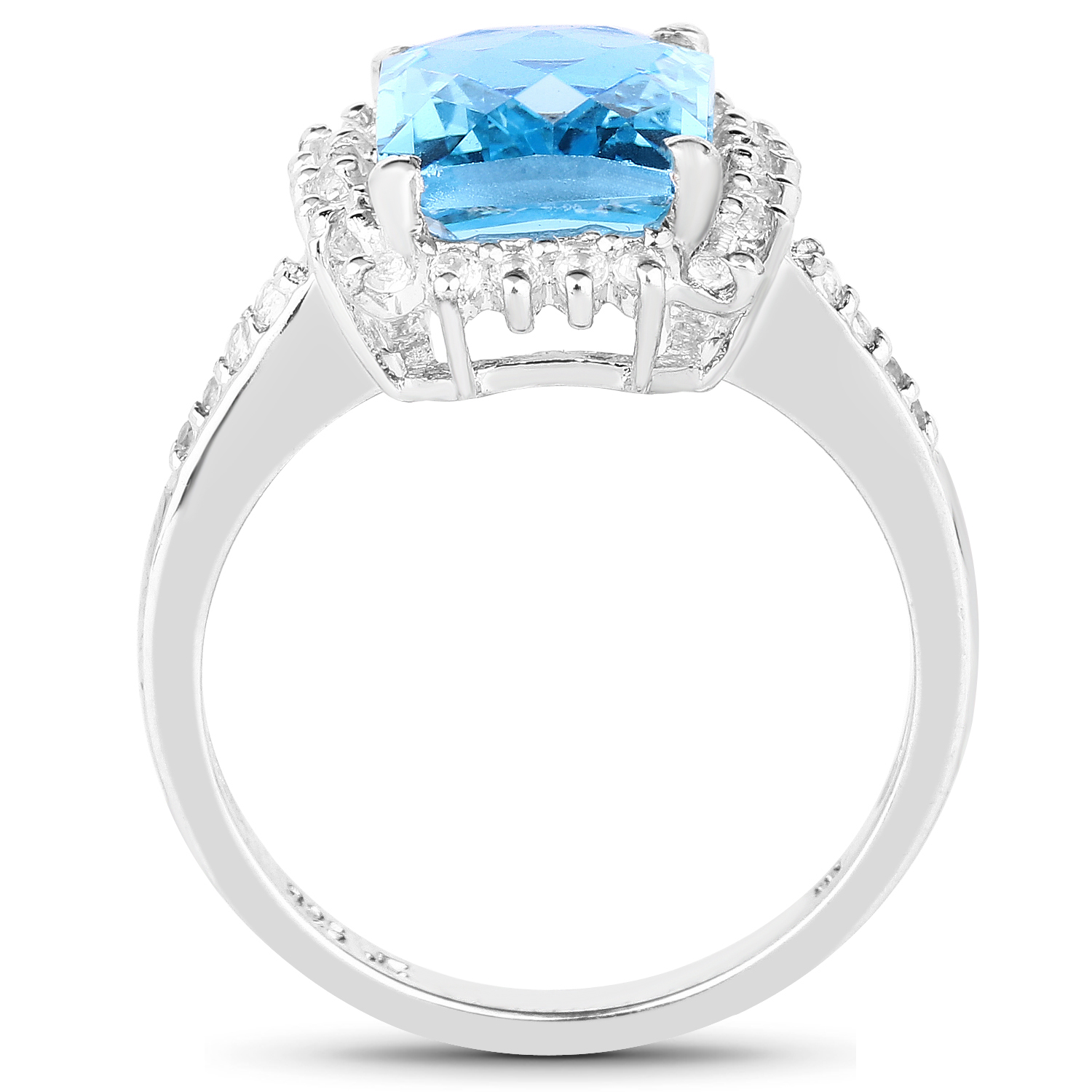 4.30 Carat Genuine Swiss Blue Topaz and White Topaz .925 Sterling Silver Ring