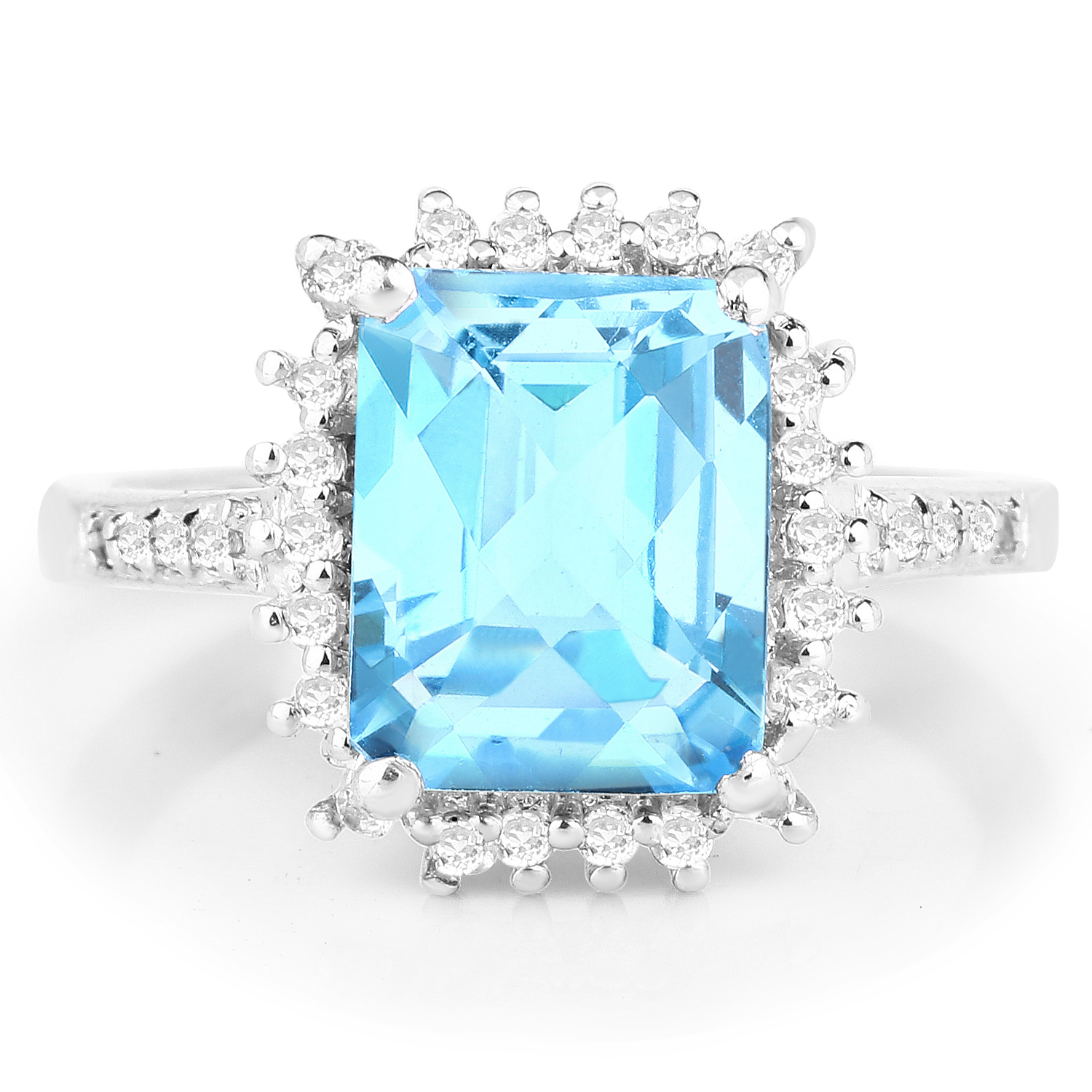 4.30 Carat Genuine Swiss Blue Topaz and White Topaz .925 Sterling Silver Ring