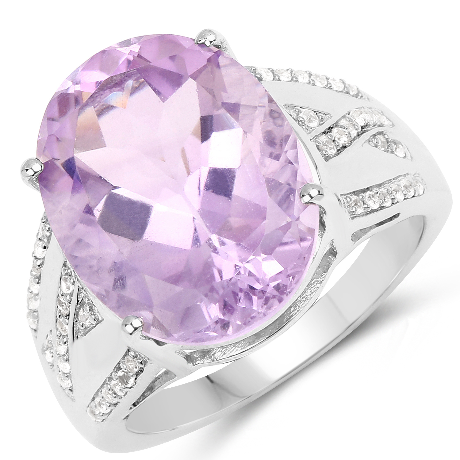 8.41 Carat Genuine Amethyst & White Topaz .925 Sterling Silver Ring