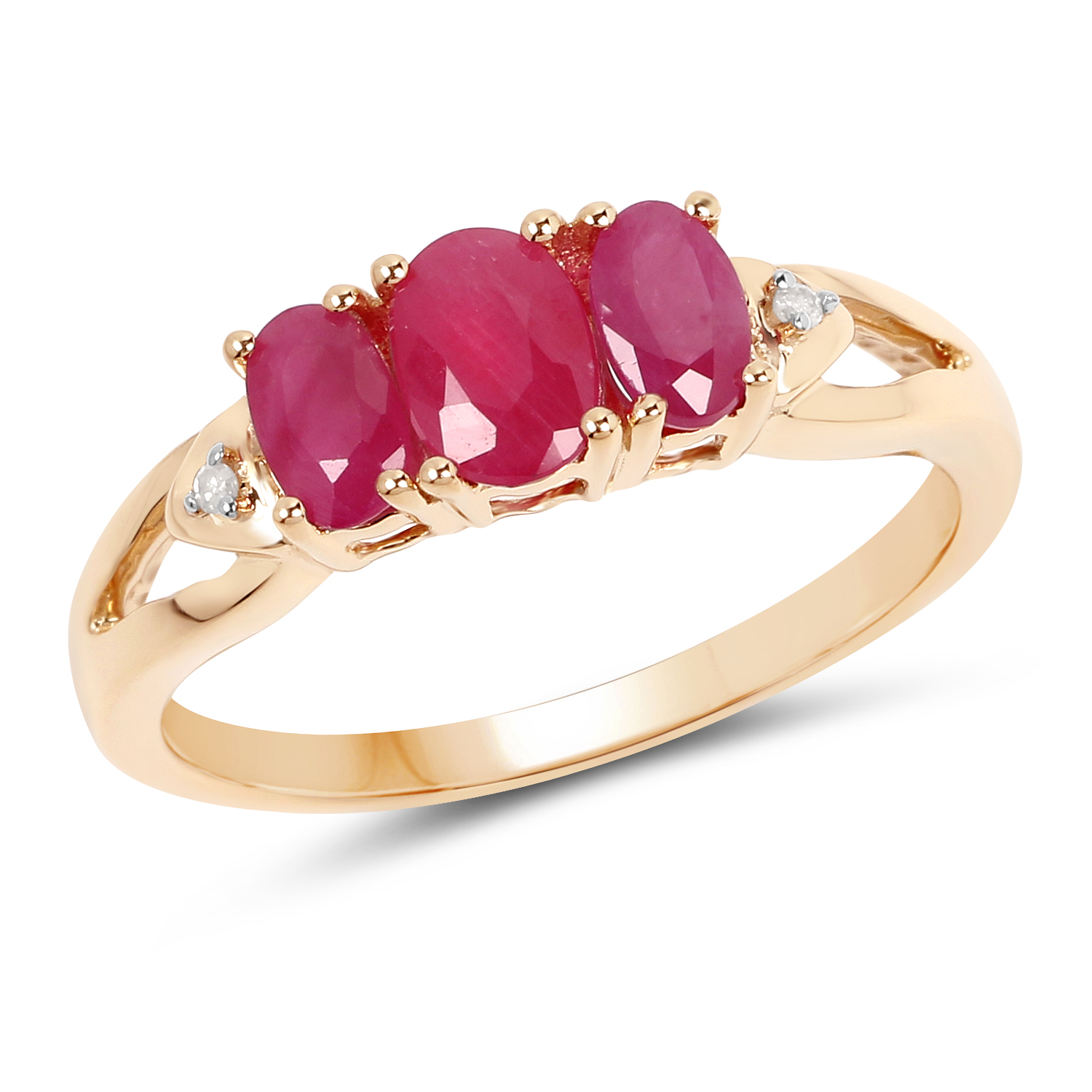 1.07 Carat Genuine Ruby & White Diamond 10K Yellow Gold Ring