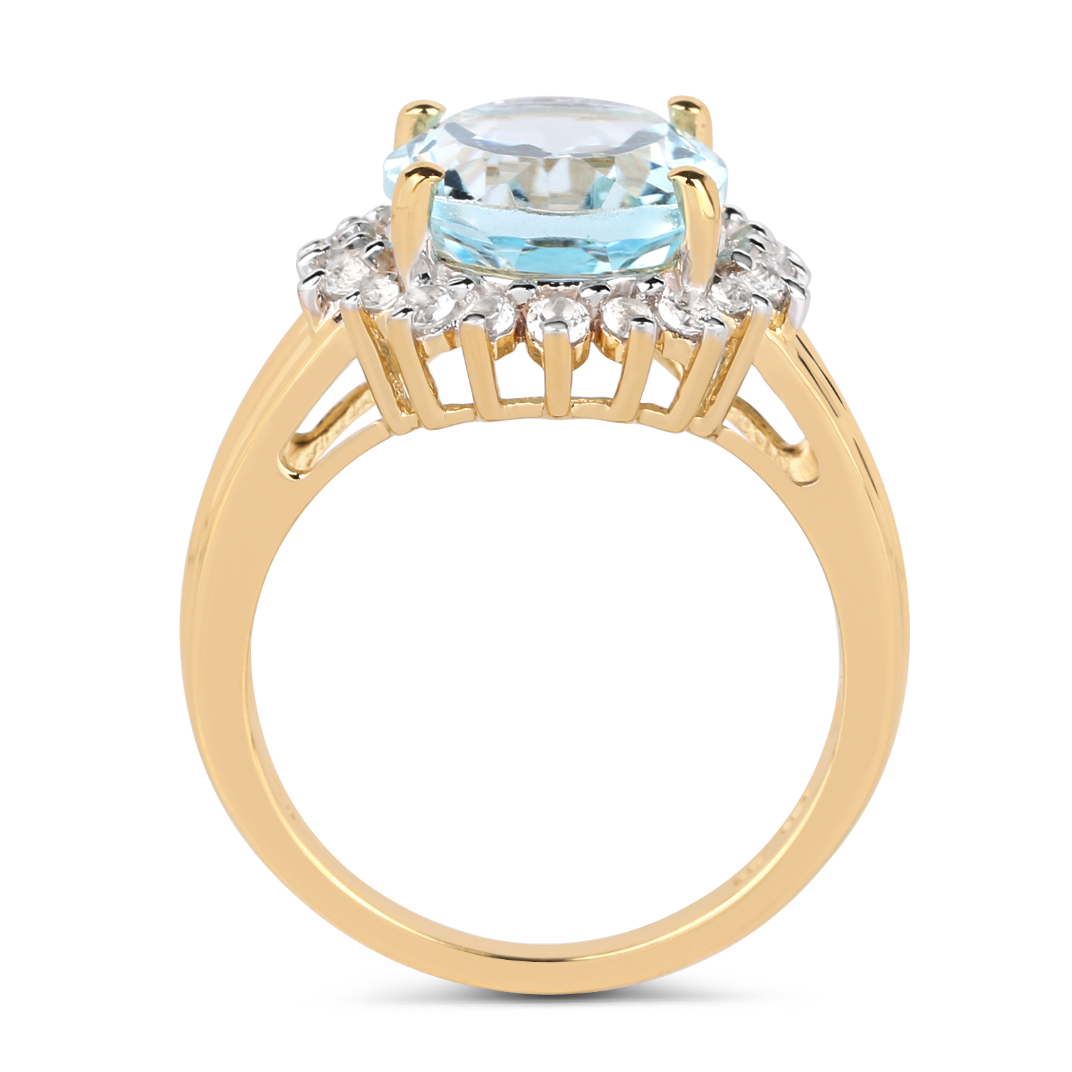14K Yellow Gold Plated 5.87 Carat Genuine Blue Topaz and White Topaz .925 Sterling Silver Ring