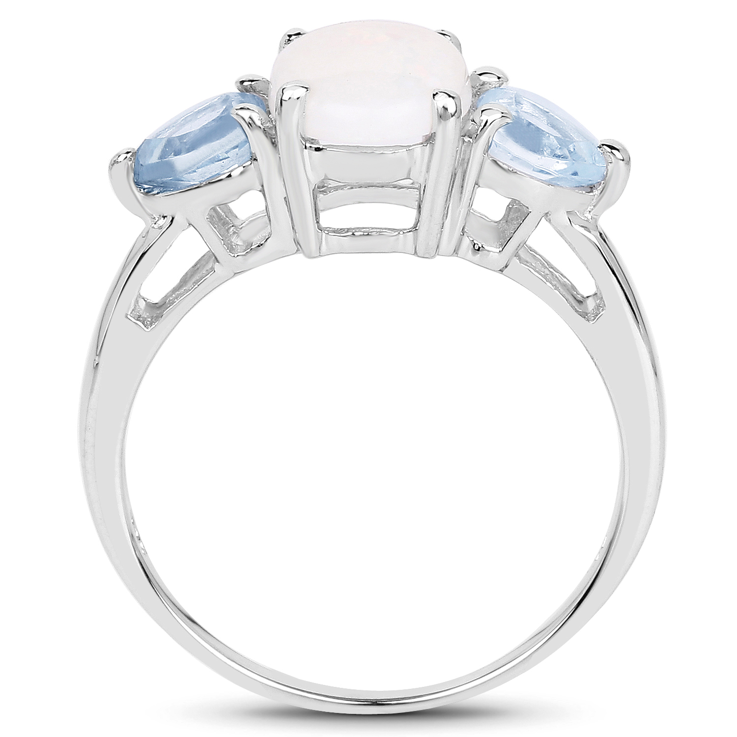 2.10 Carat Genuine Blue Topaz and Opal .925 Sterling Silver Ring