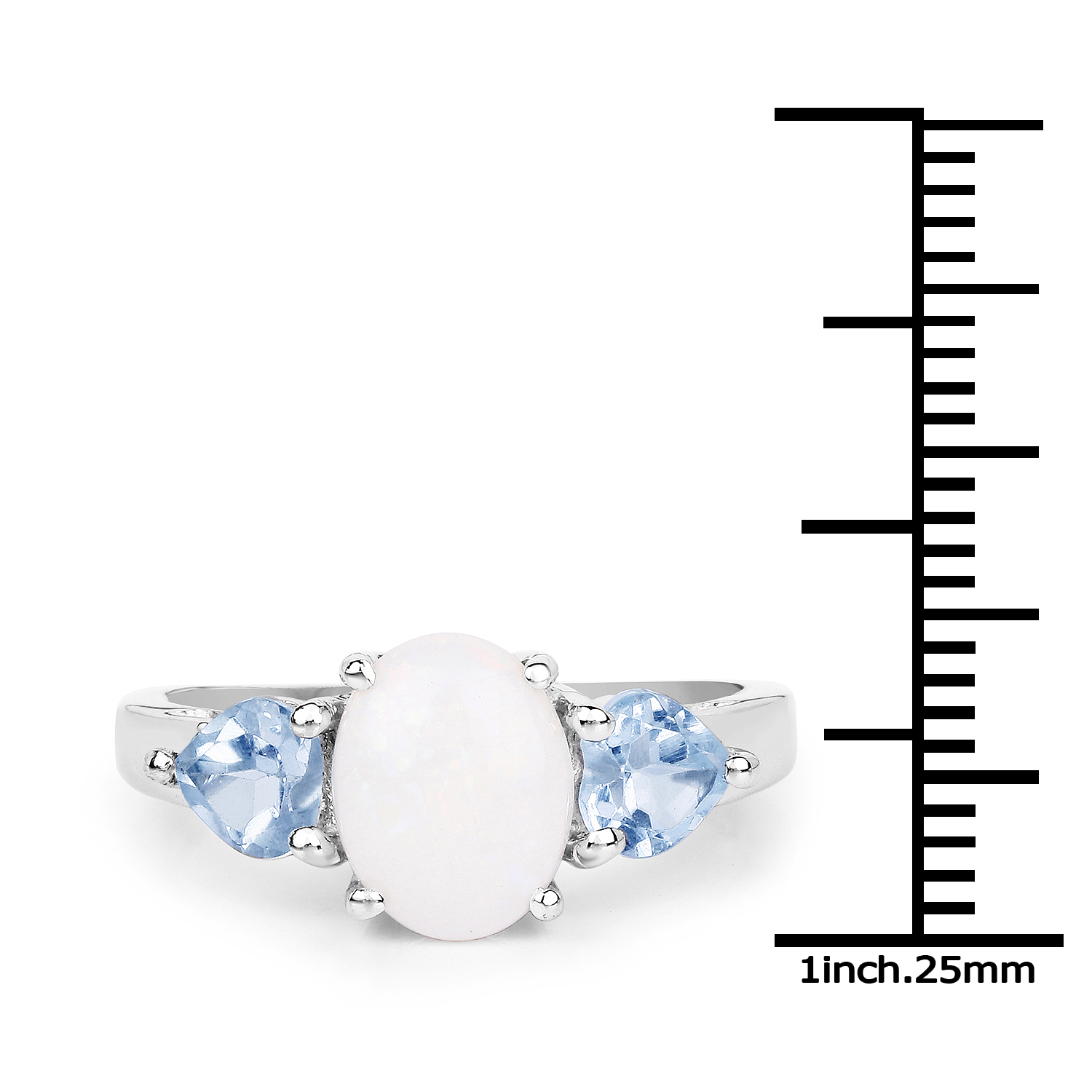 2.10 Carat Genuine Blue Topaz and Opal .925 Sterling Silver Ring