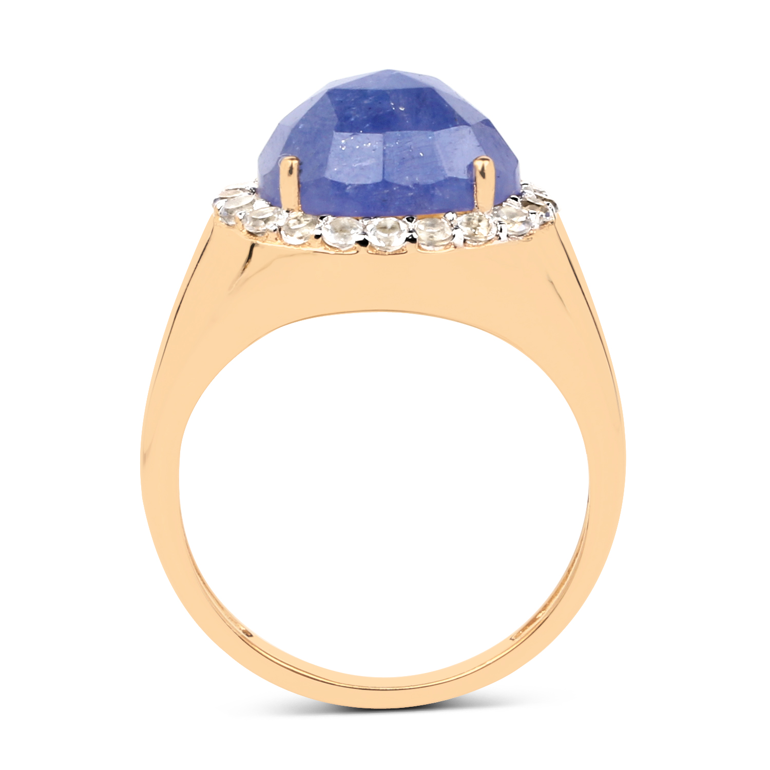 14K Yellow Gold Plated 7.70 Carat Genuine Tanzanite & White Topaz .925 Sterling Silver Ring