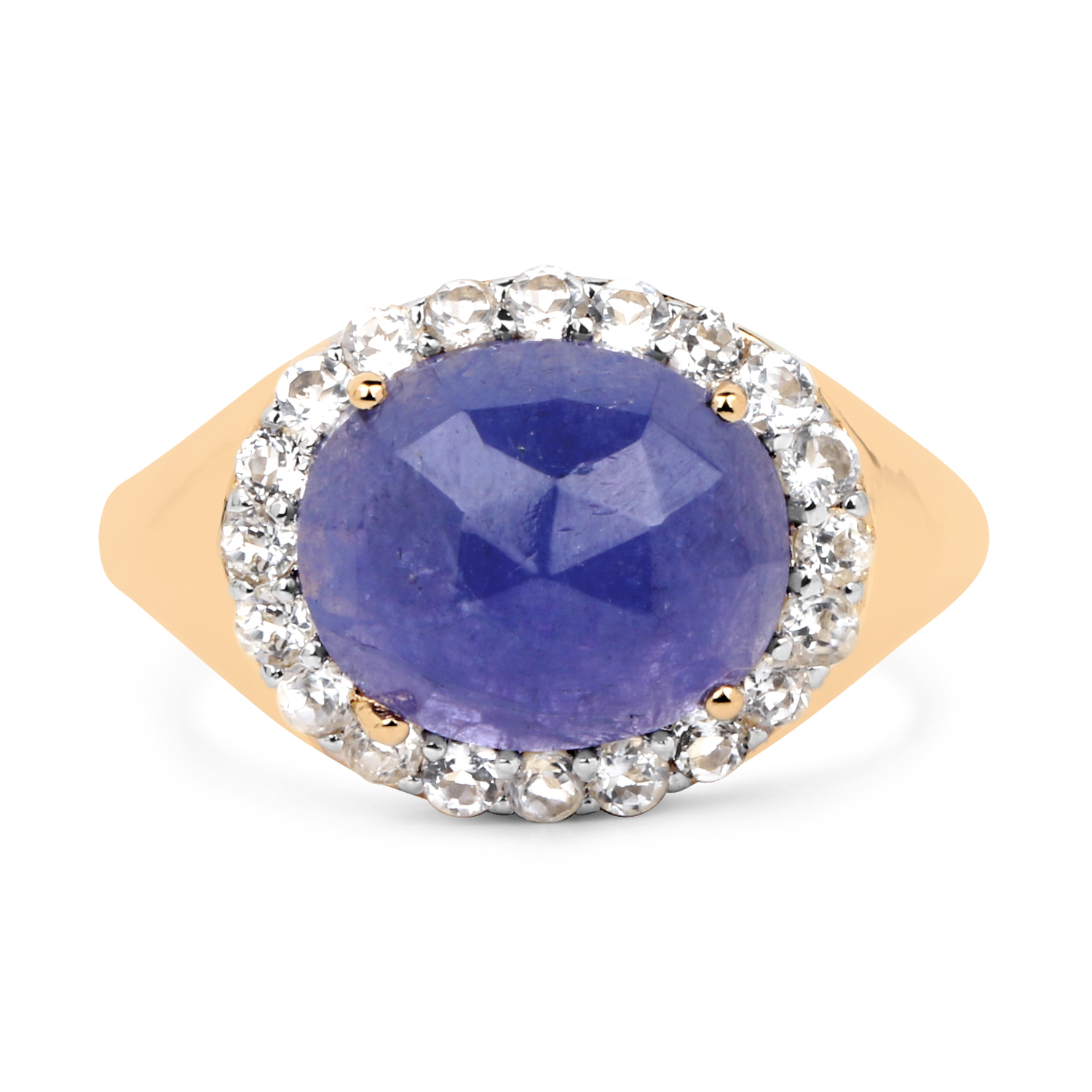 14K Yellow Gold Plated 7.70 Carat Genuine Tanzanite & White Topaz .925 Sterling Silver Ring