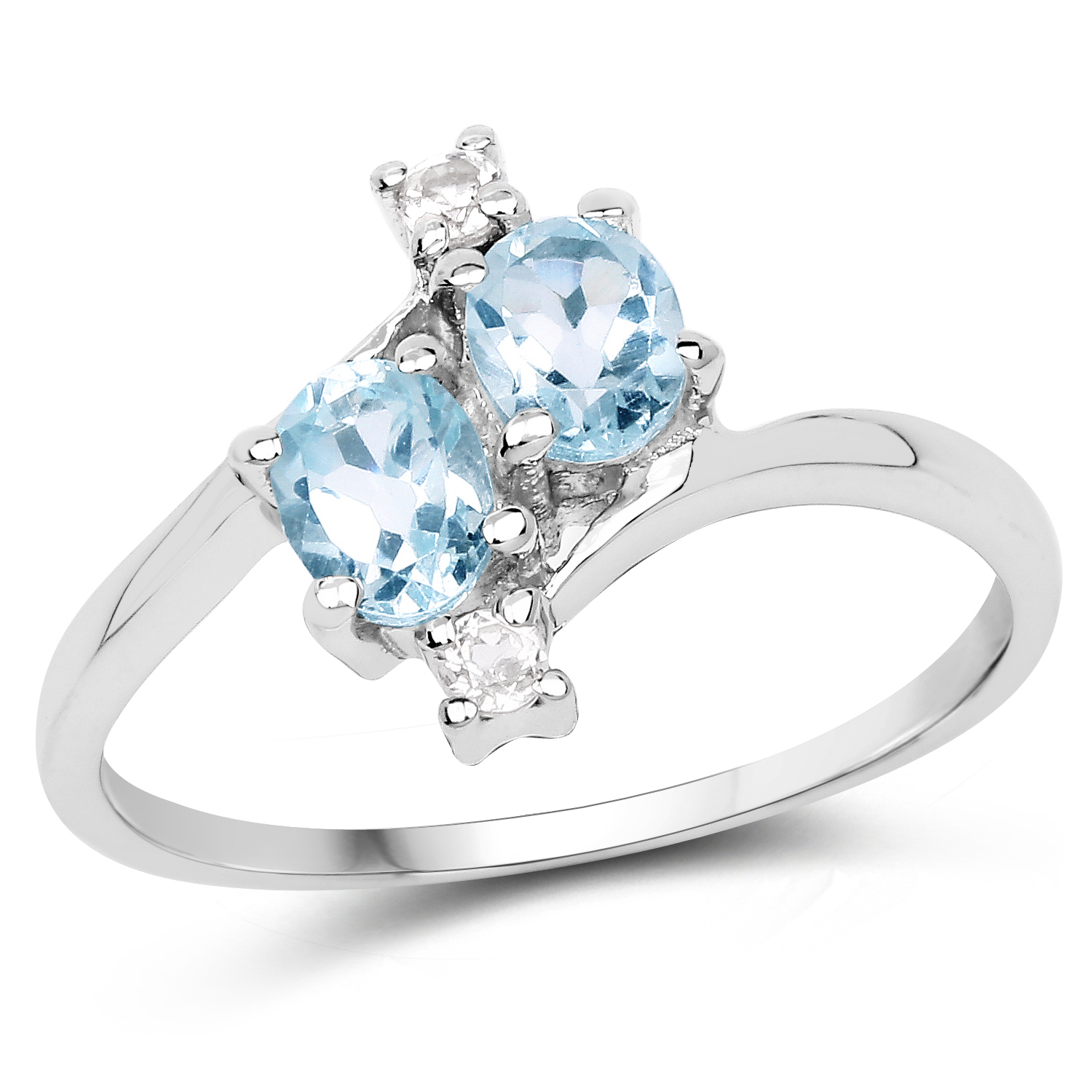 1.10 Carat Genuine Blue Topaz & White Topaz .925 Sterling Silver Ring