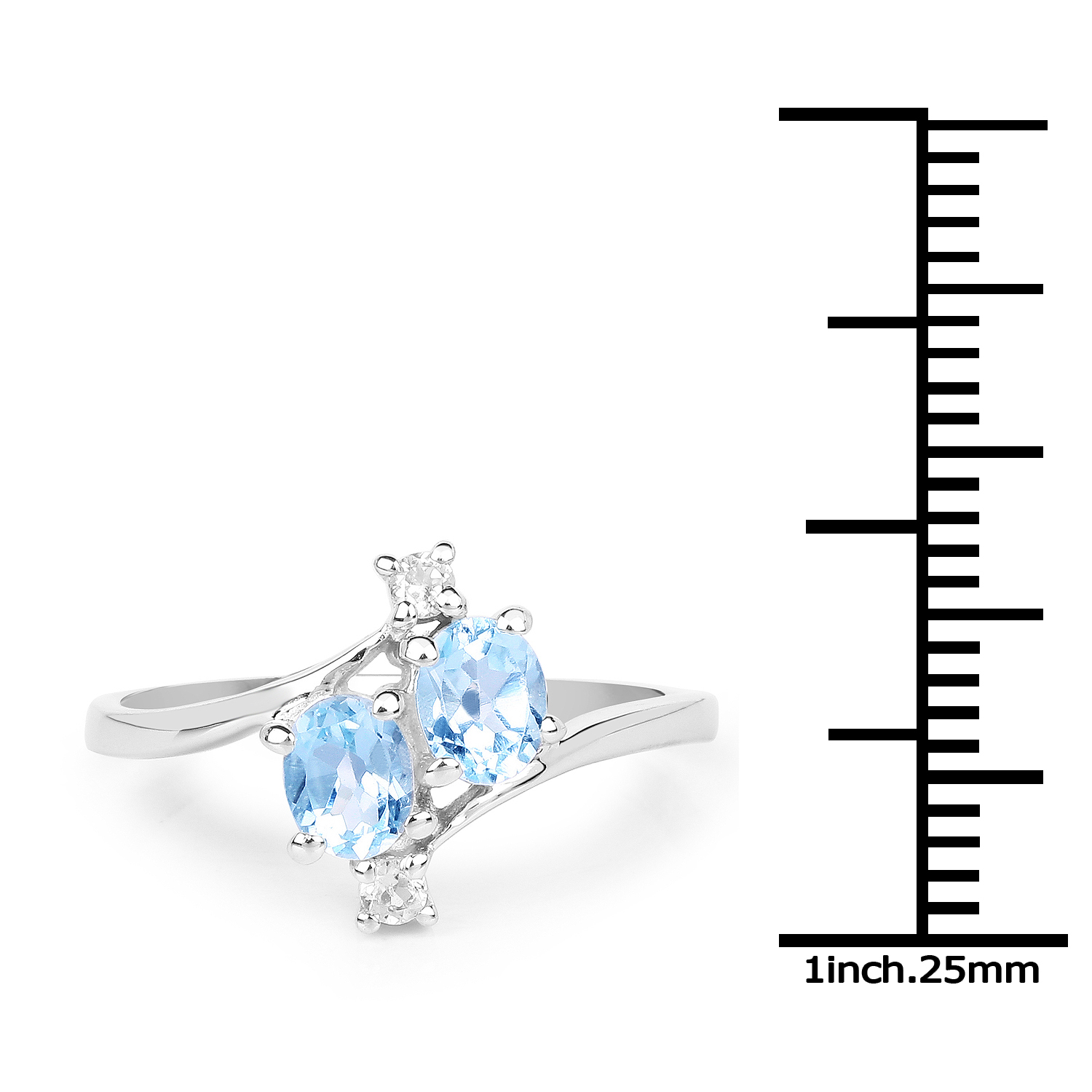 1.10 Carat Genuine Blue Topaz & White Topaz .925 Sterling Silver Ring
