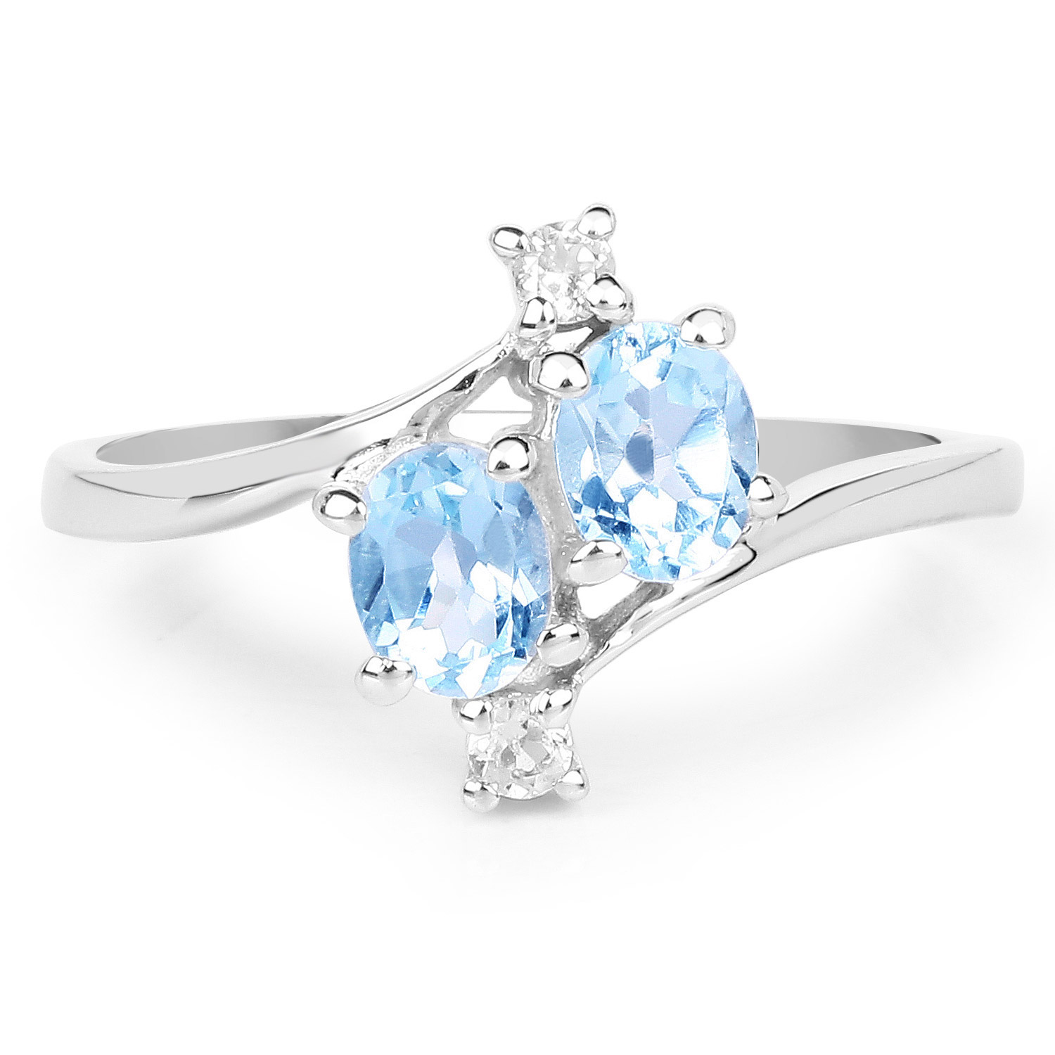 1.10 Carat Genuine Blue Topaz & White Topaz .925 Sterling Silver Ring