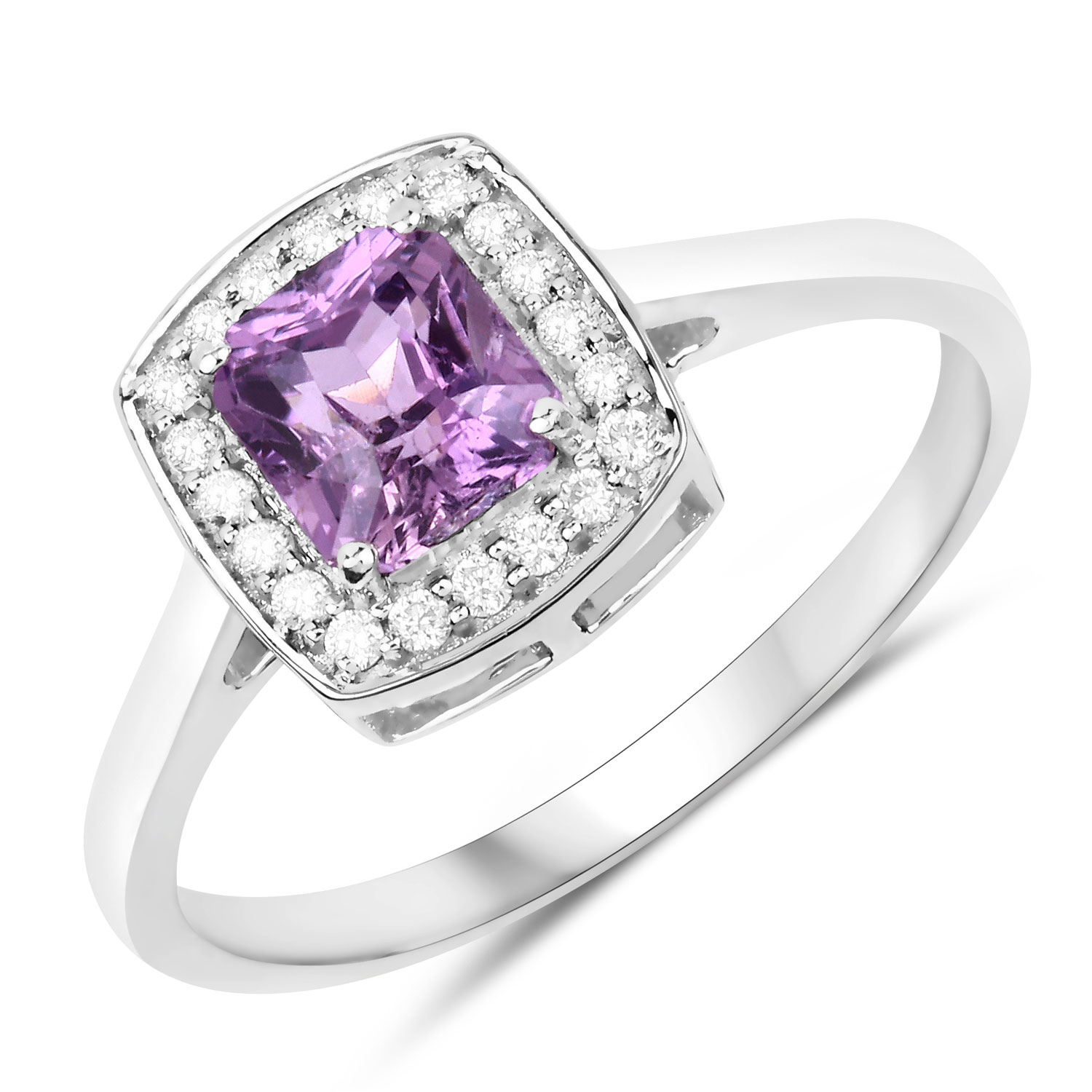 1.32 Carat Genuine Purple Pink Sapphire and White Diamond 14K White Gold Ring