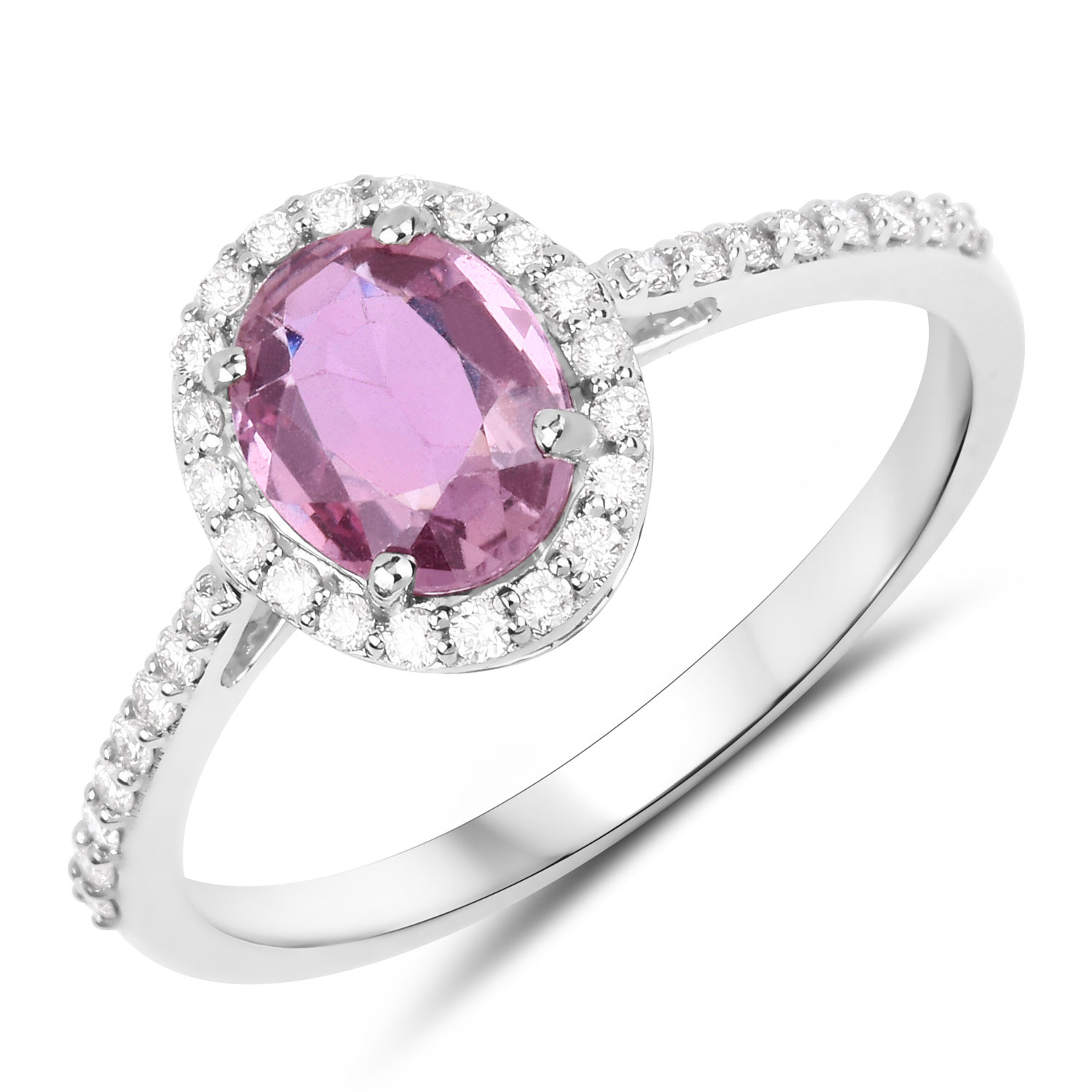 1.33 Carat Genuine Pink Sapphire and White Diamond 14K White Gold Ring