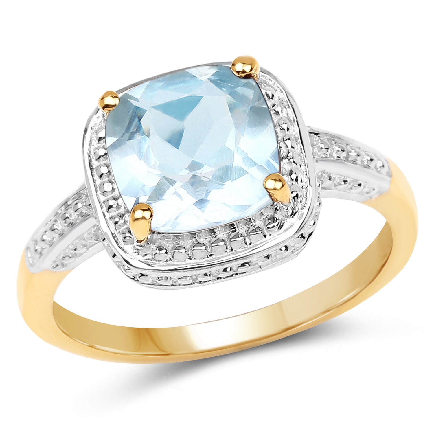 14K Yellow Gold Plated 2.30 Carat Genuine Blue Topaz .925 Sterling Silver Ring