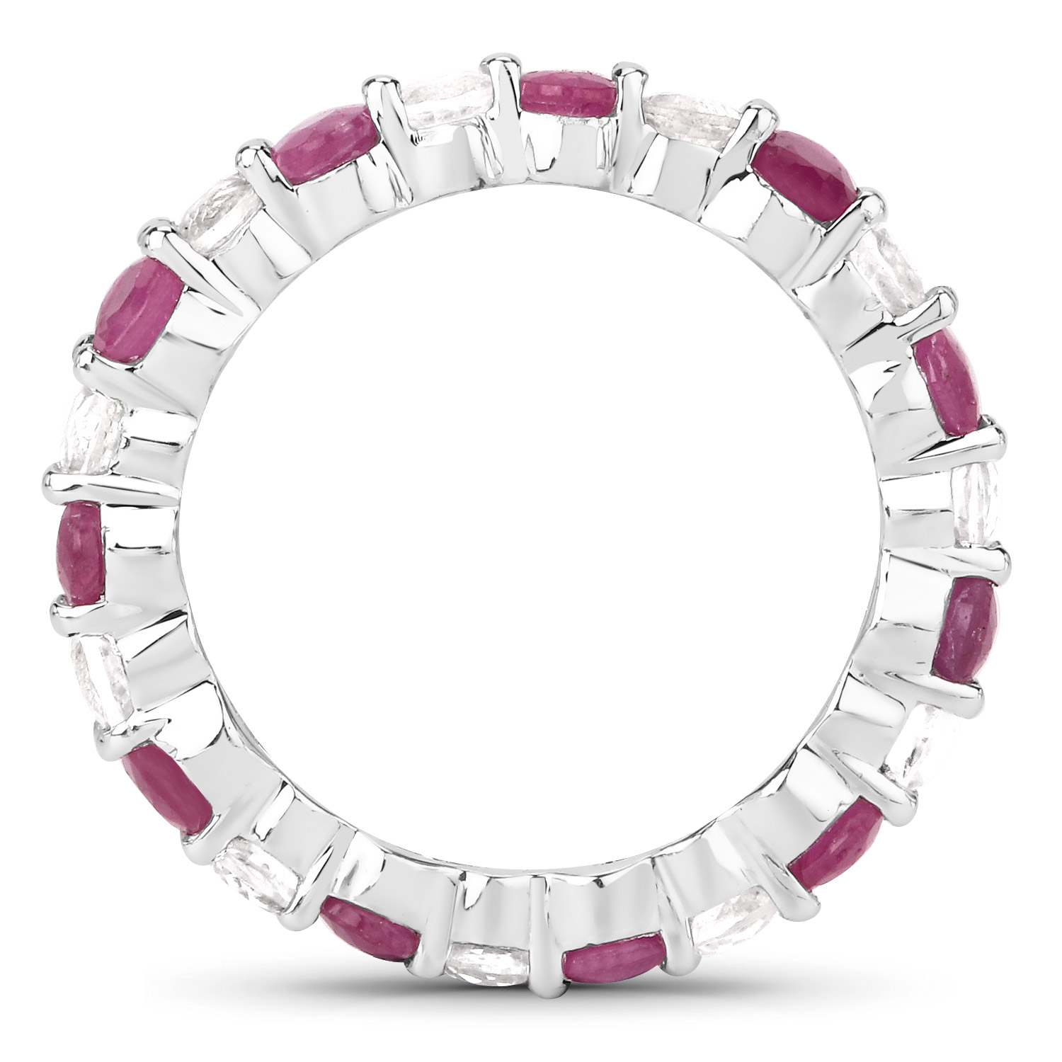 3.63 Carat Genuine Ruby and White Topaz .925 Sterling Silver Ring