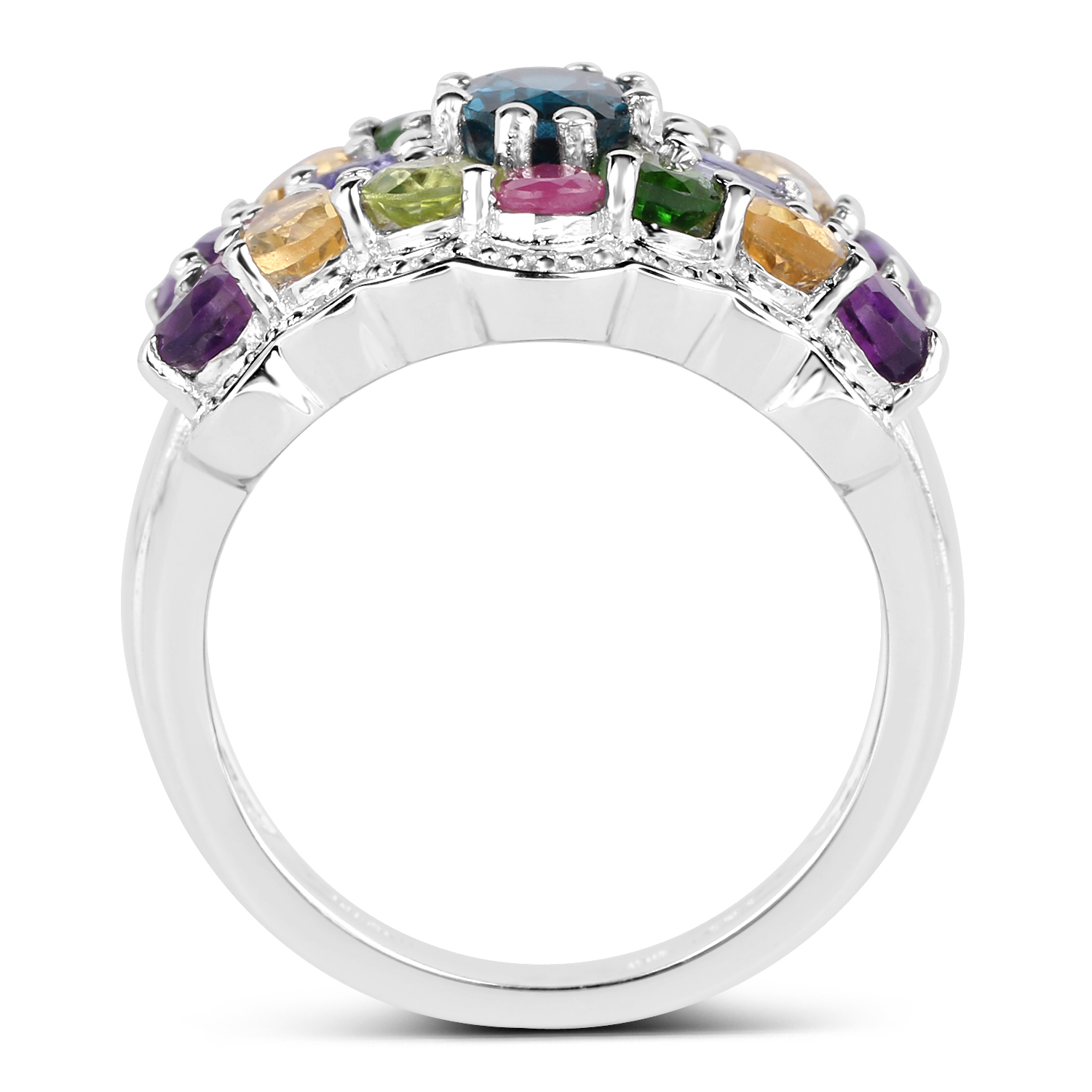 4.02 Carat Genuine Multi Stone .925 Sterling Silver Ring