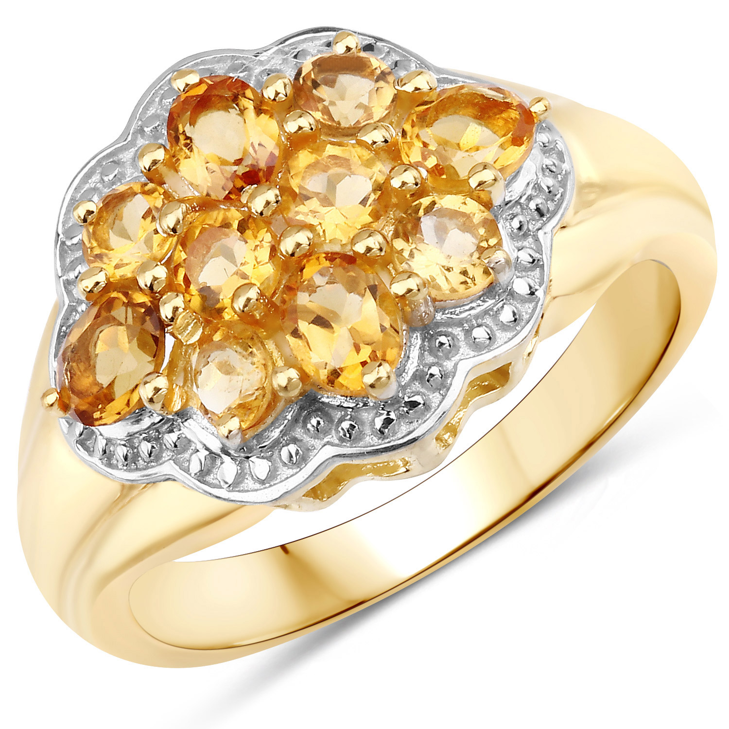 14K Yellow Gold Plated 1.24 Carat Genuine Citrine .925 Sterling Silver Ring