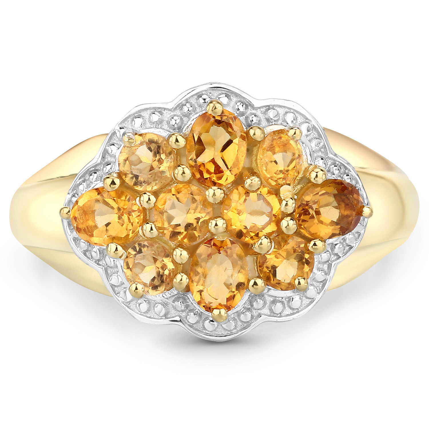 14K Yellow Gold Plated 1.24 Carat Genuine Citrine .925 Sterling Silver Ring
