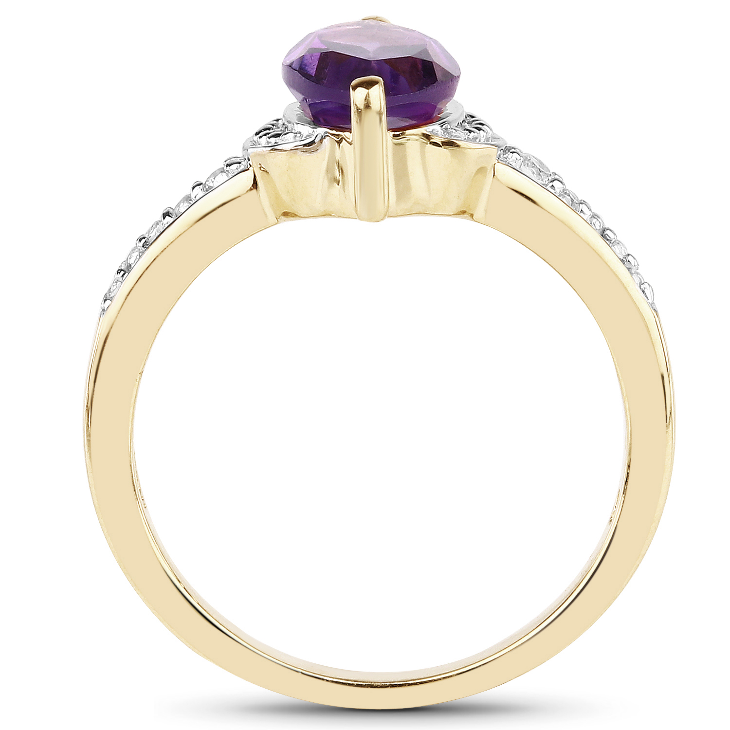 14K Yellow Gold Plated 1.45 Carat Genuine Amethyst & White Topaz .925 Sterling Silver Ring