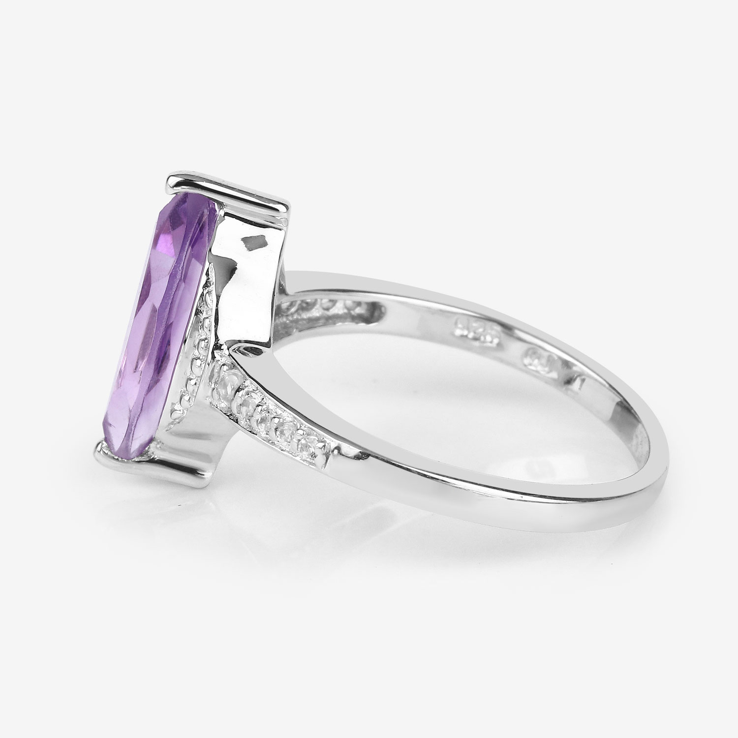 1.55 Carat Genuine Amethyst and White Topaz .925 Sterling Silver Ring