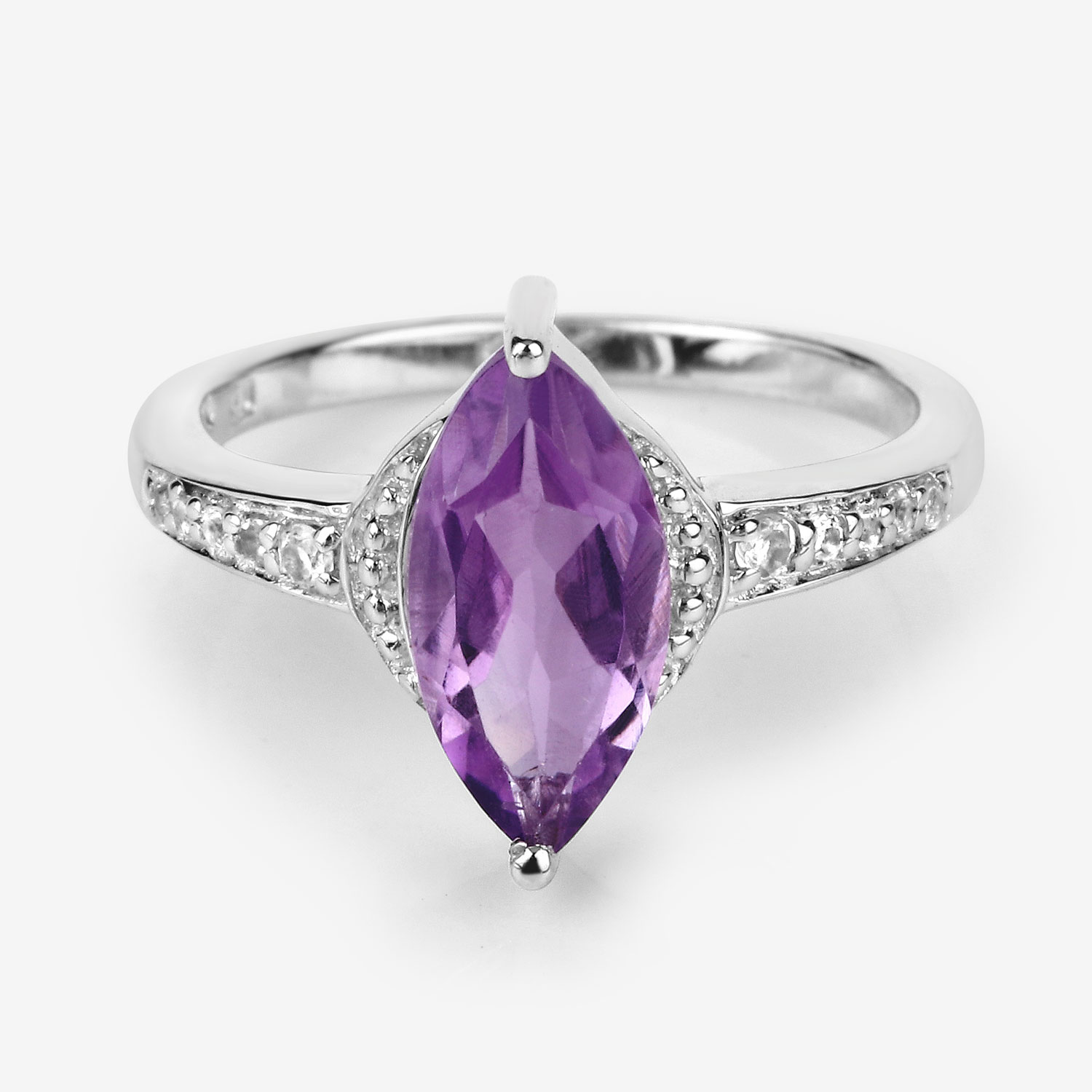 1.55 Carat Genuine Amethyst and White Topaz .925 Sterling Silver Ring