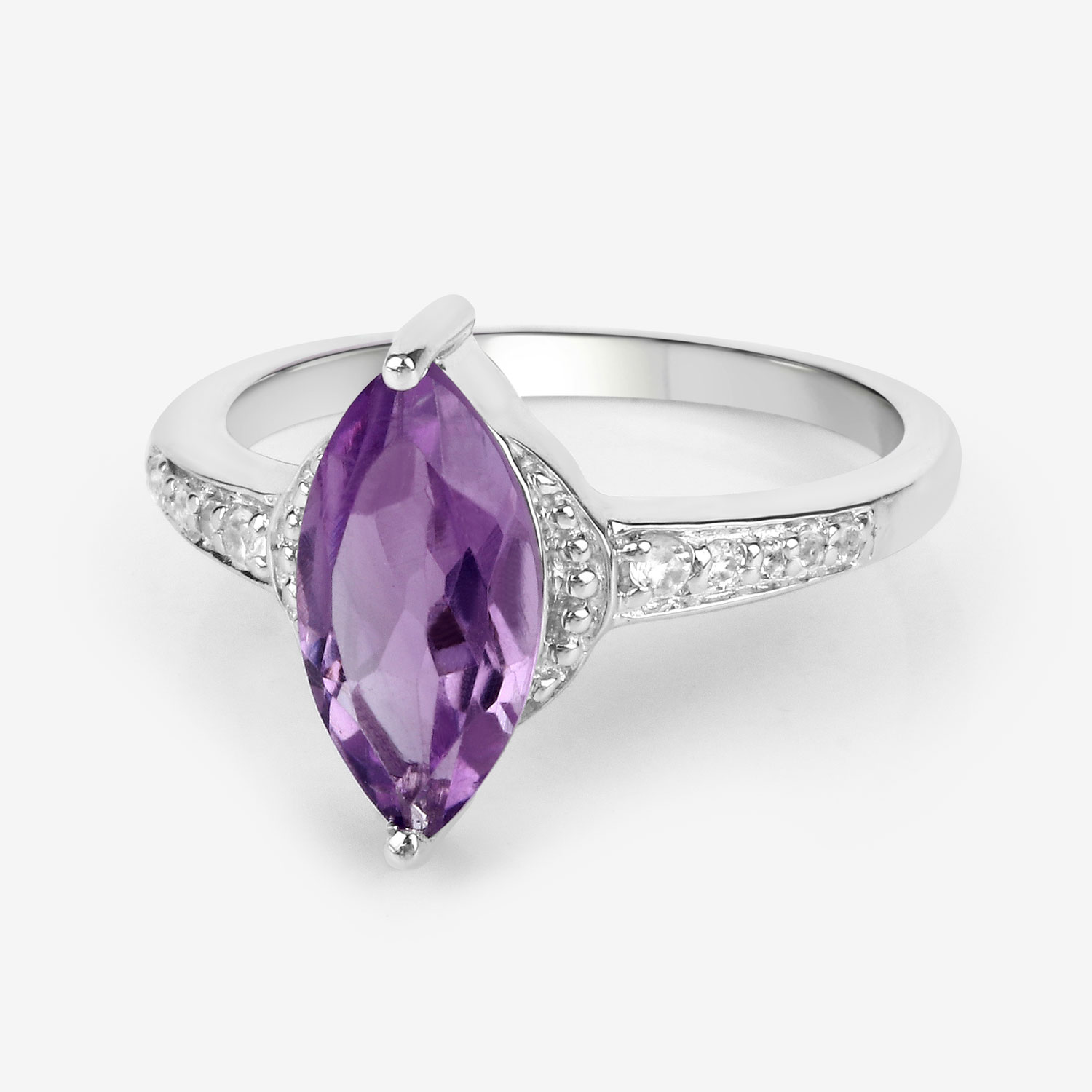 1.55 Carat Genuine Amethyst and White Topaz .925 Sterling Silver Ring