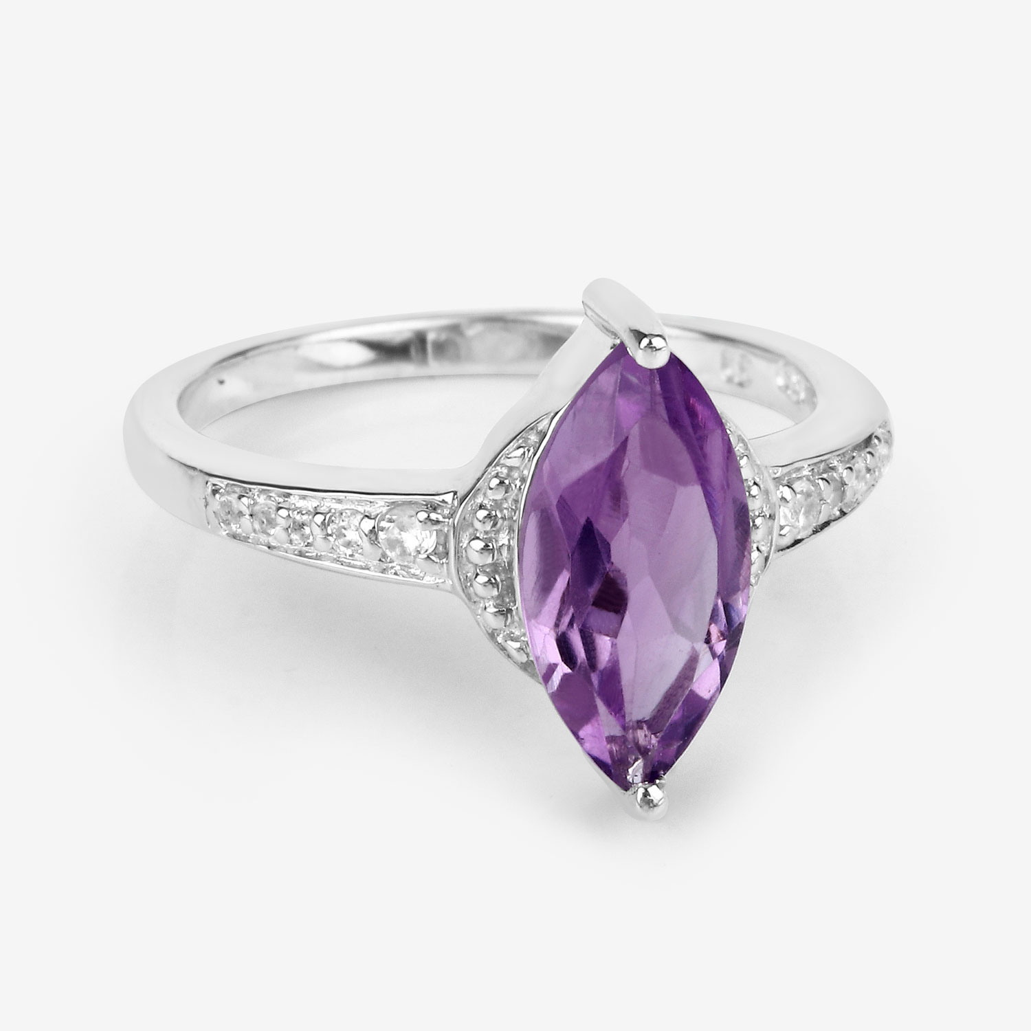 1.55 Carat Genuine Amethyst and White Topaz .925 Sterling Silver Ring