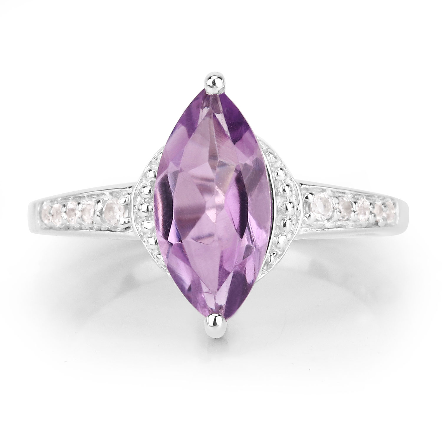 1.55 Carat Genuine Amethyst and White Topaz .925 Sterling Silver Ring